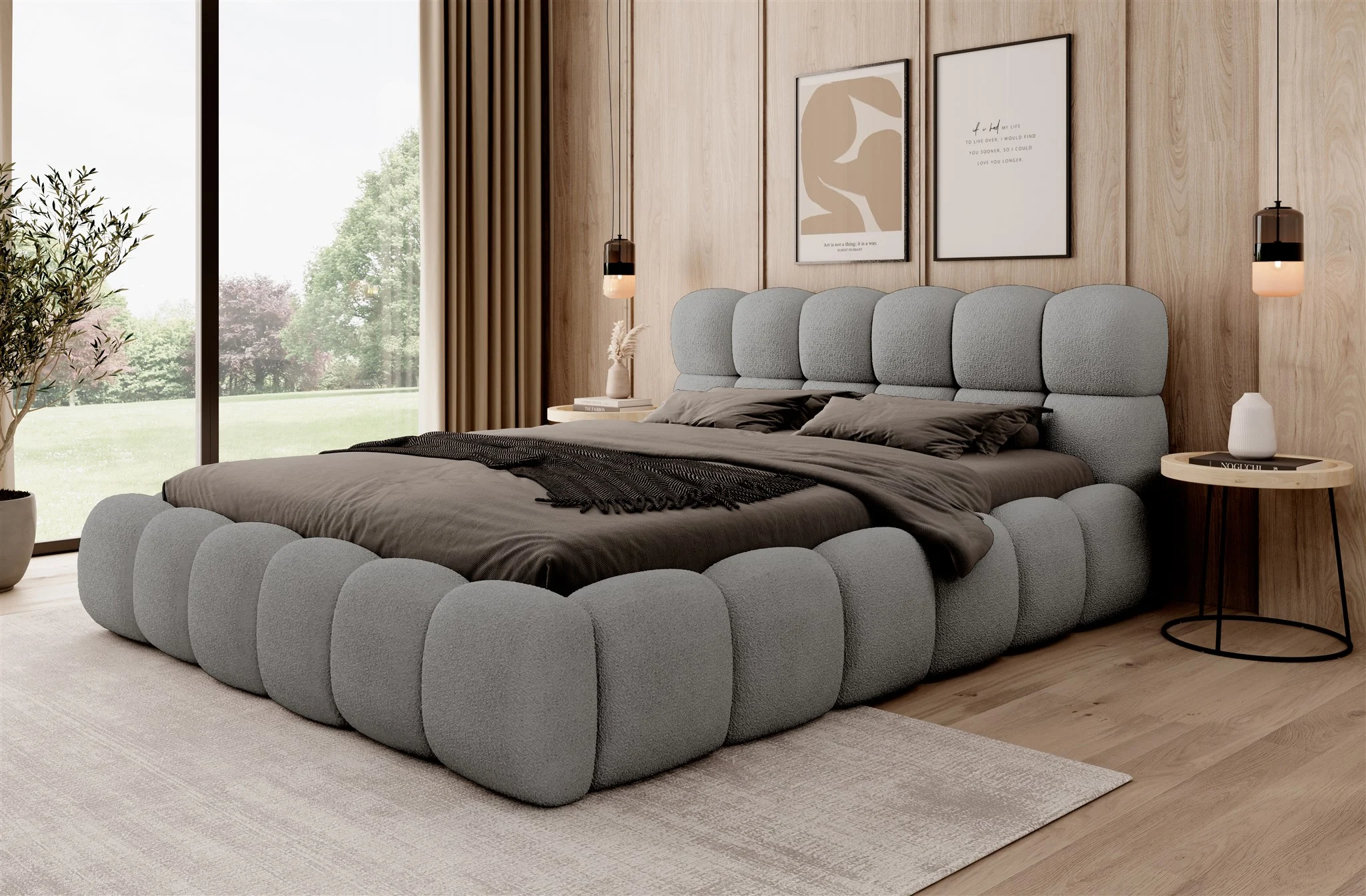 Polsterbett Bett AURELIA 140x200cm in Stoff Ascot Grau / Speed - Fun Möbel