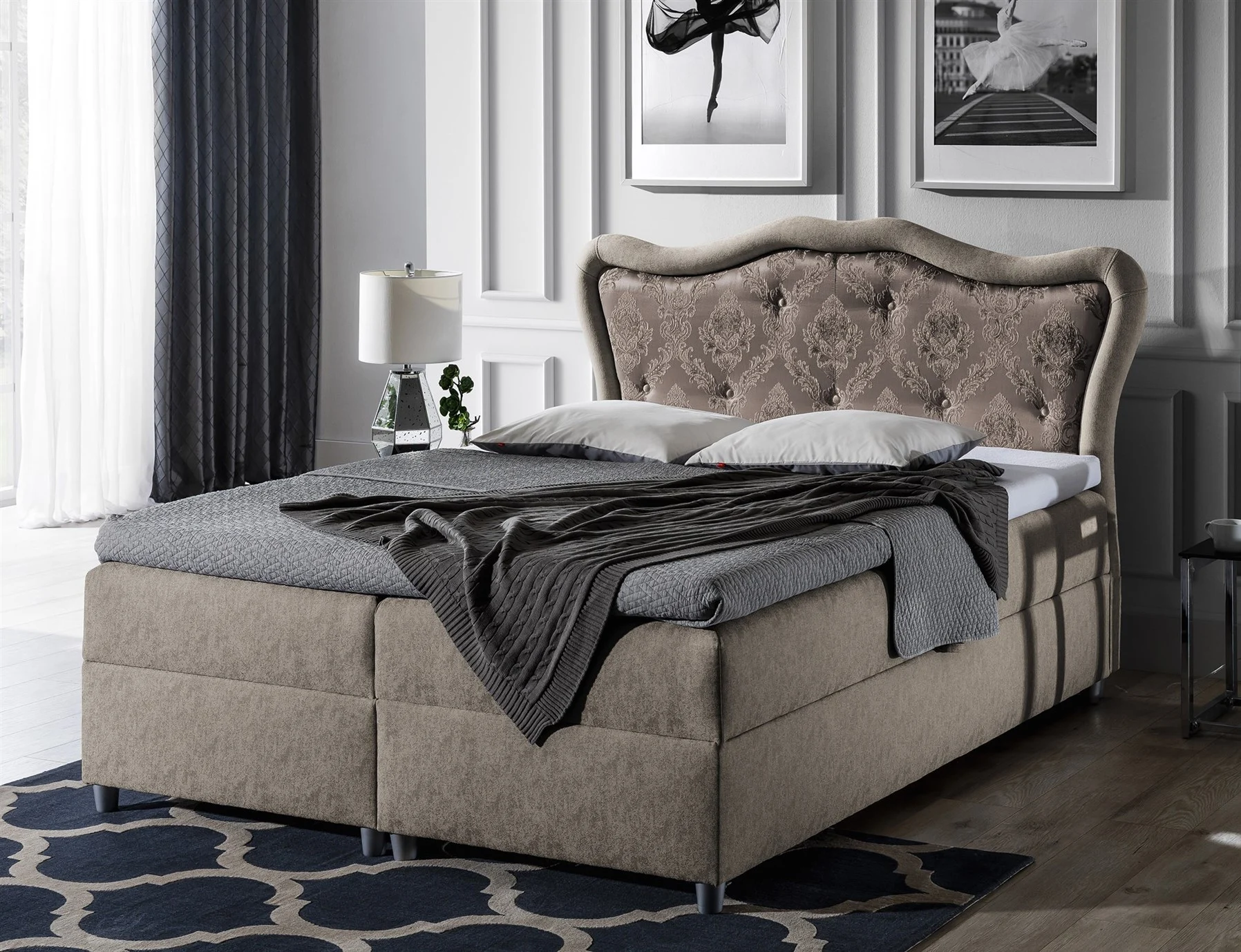 OUTLET Boxspringbett Schlafzimmerbett 120x200cm AYMEN in Stoff Cappuccino - Fun Moebel