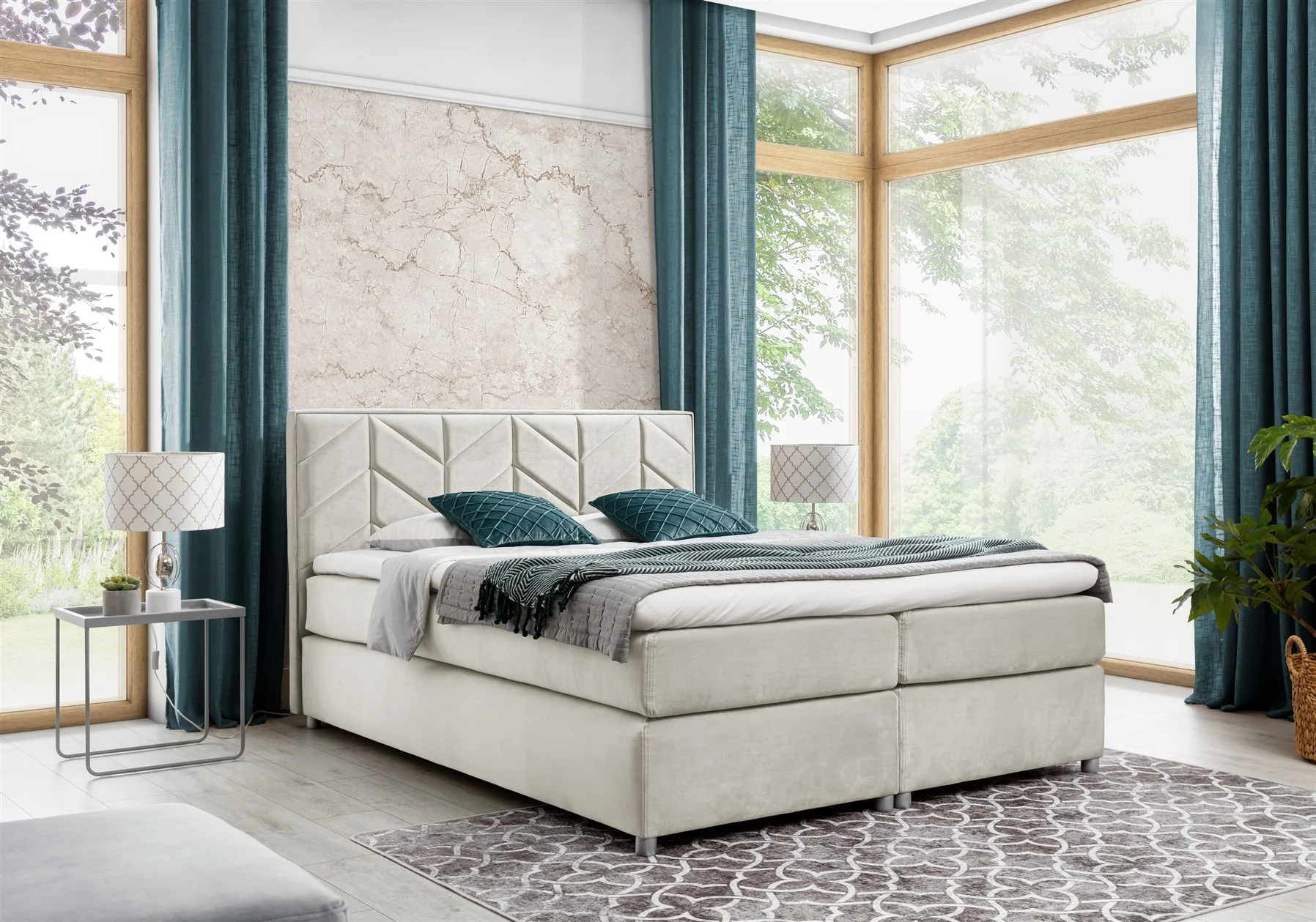 Boxspringbett Schlafzimmerbett Bett BARTOLO DELUX Stoff Beige 120x200cm - Fun-Möbel