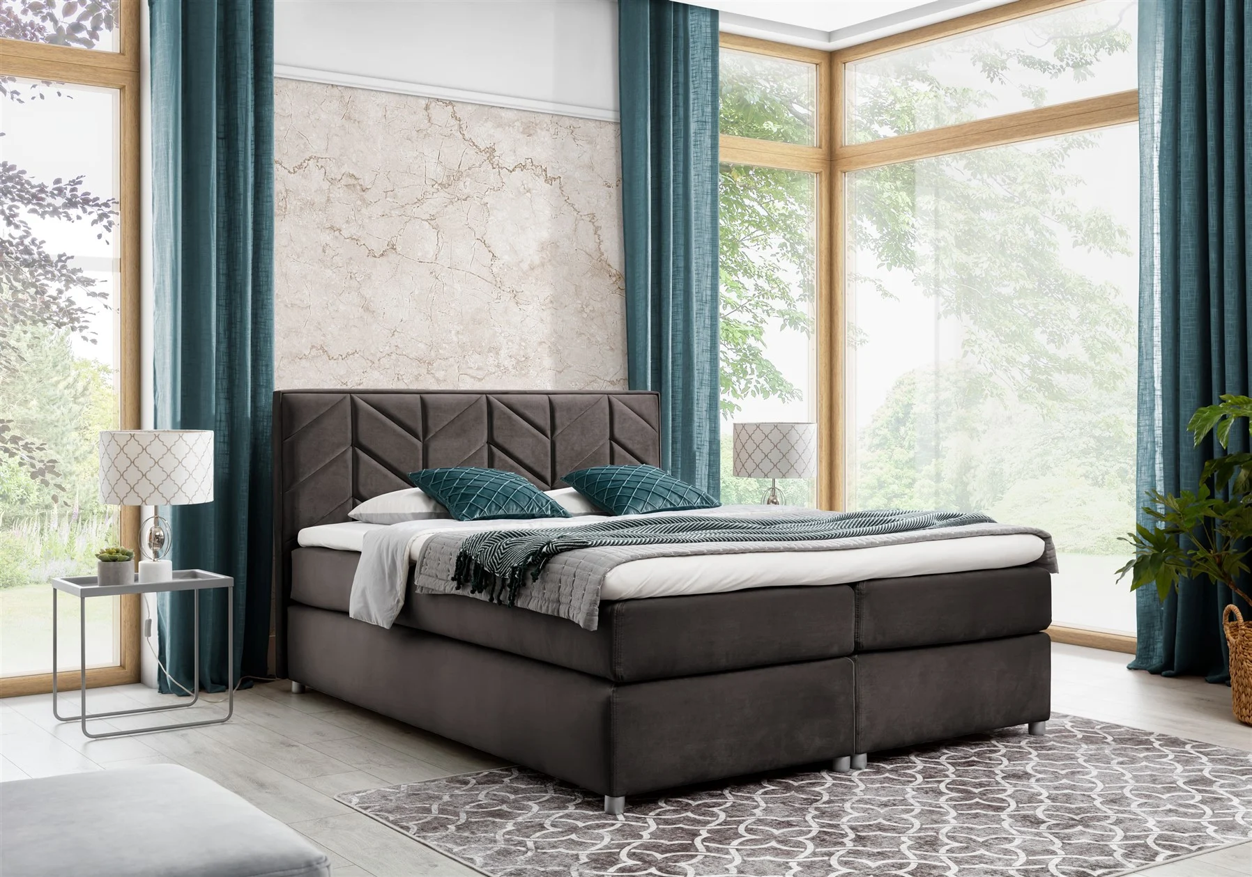 Boxspringbett Schlafzimmerbett Bett BARTOLO DELUX Stoff Braun 120x200cm - Fun-Möbel