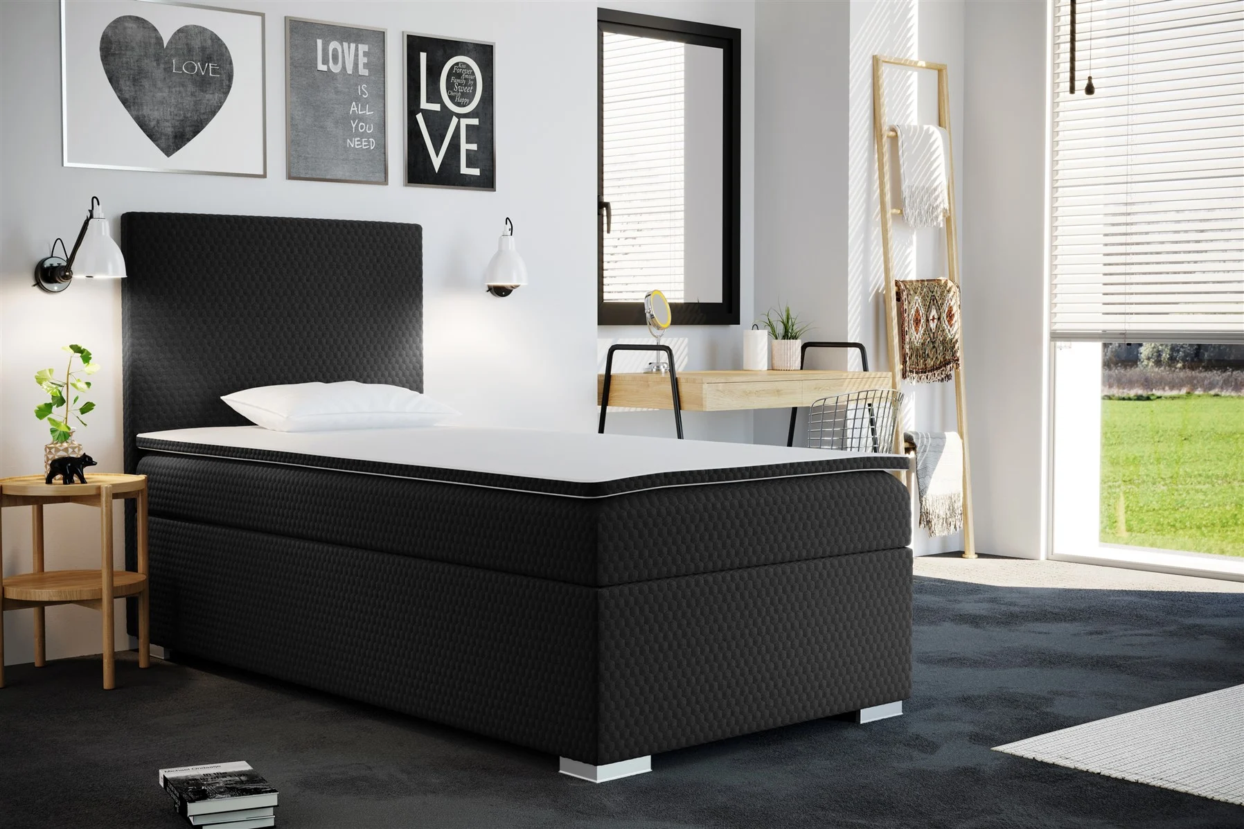 Boxspringbett Schlafzimmerbett BRIX Schwarz 90x200cm inkl.Bettkasten - Fun Moebel