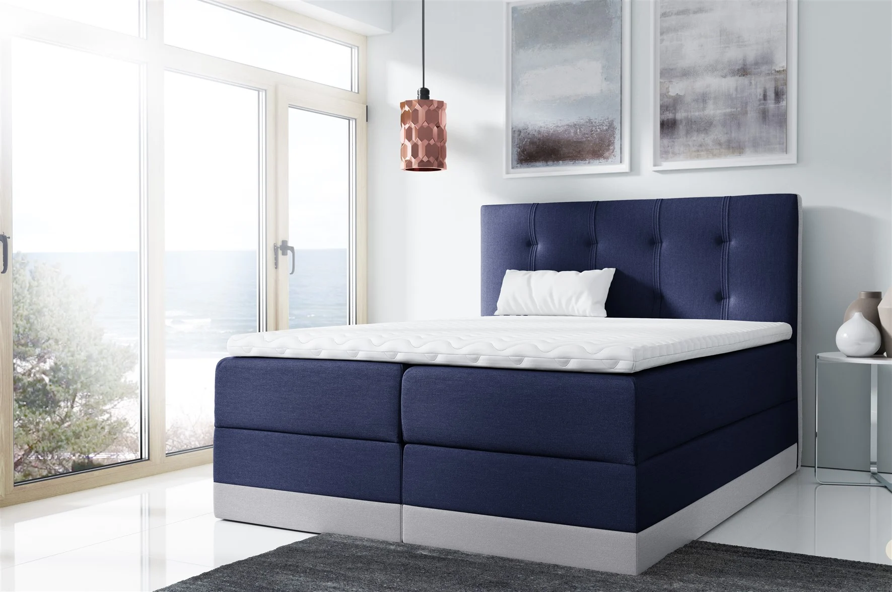 Boxspringbett Schlafzimmerbett BALEA 180x200cm Blau-Hellgrau
