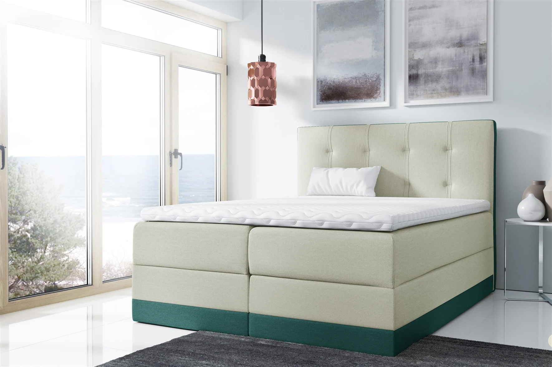 Boxspringbett Schlafzimmerbett BALEA 120x200cm Creme- Meeresgrün