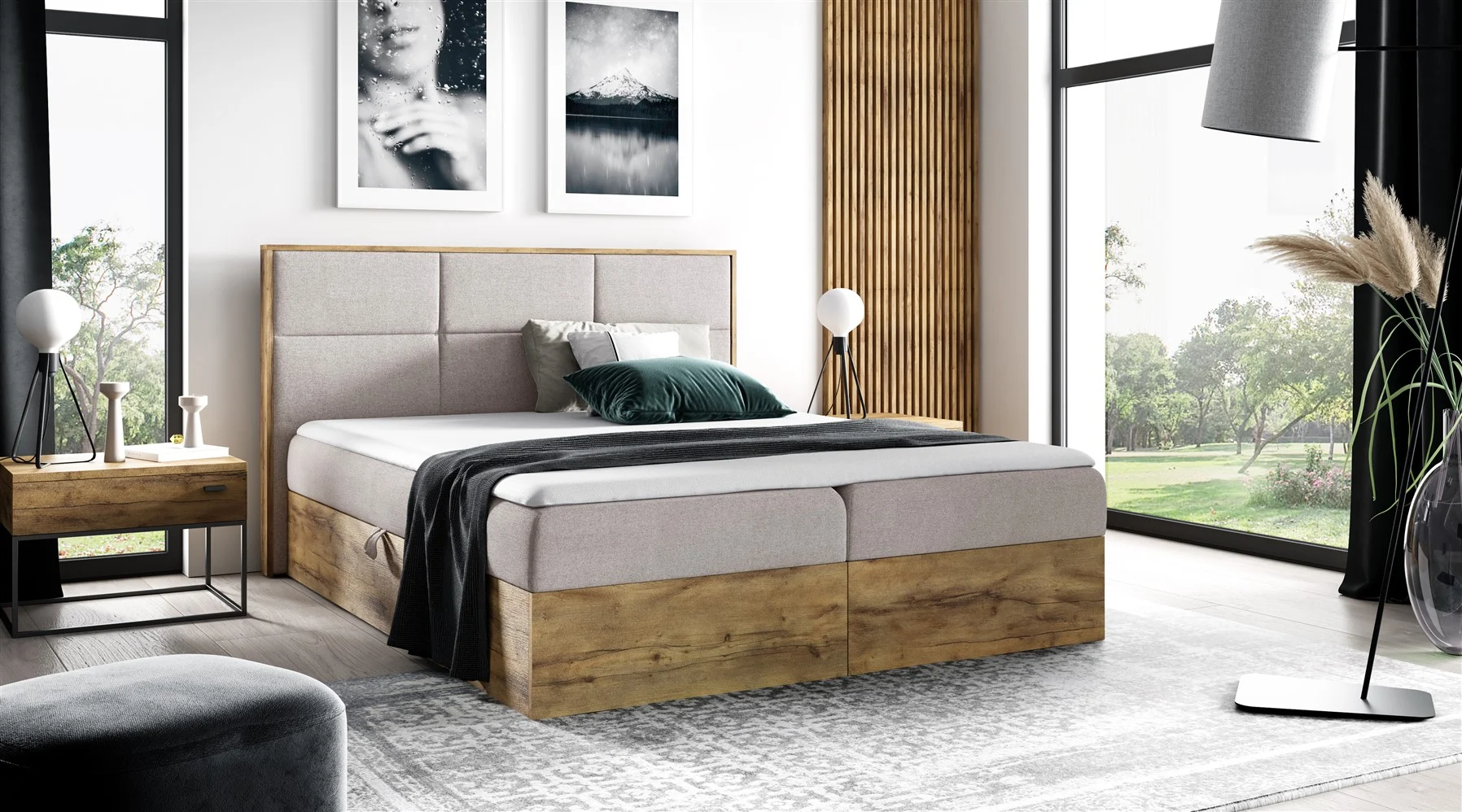 Boxspringbett Schlafzimmerbett BARTEL 120x200cm Stoff Beige inkl. Bettkasten - Fun Moebel