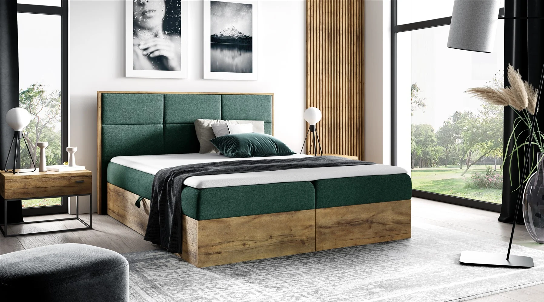Boxspringbett Schlafzimmerbett BARTEL 120x200cm Stoff Grün inkl. Bettkasten - Fun Moebel