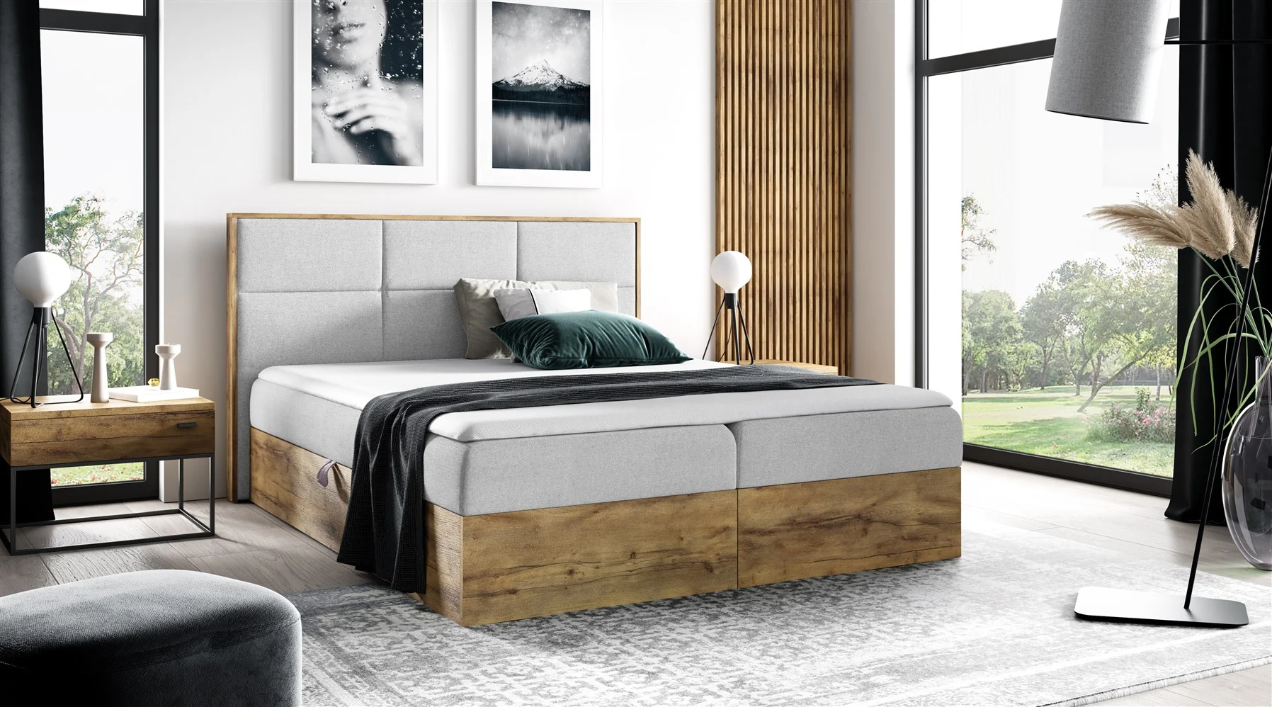 Boxspringbett Schlafzimmerbett BARTEL 140x200cm Stoff Hellgrau inkl. Bettkasten - Fun Moebel
