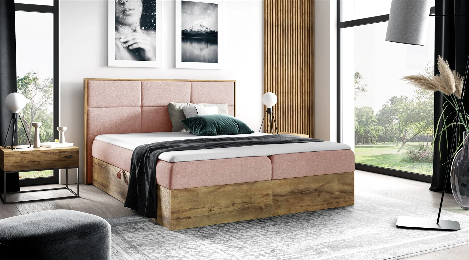 Boxspringbett Schlafzimmerbett BARTEL 120x200cm Stoff Rose inkl. Bettkasten - Fun Moebel