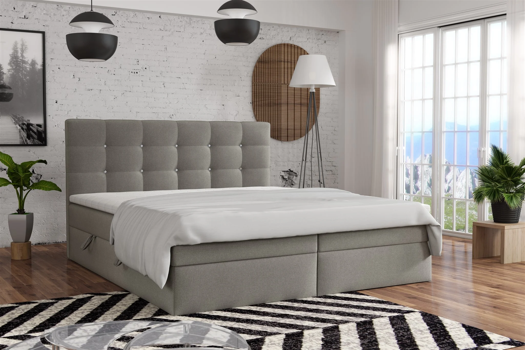 Boxspringbett Schlafzimmerbett BASILIO 160x200cm Stoff Fresh Ecru - Fun Moebel