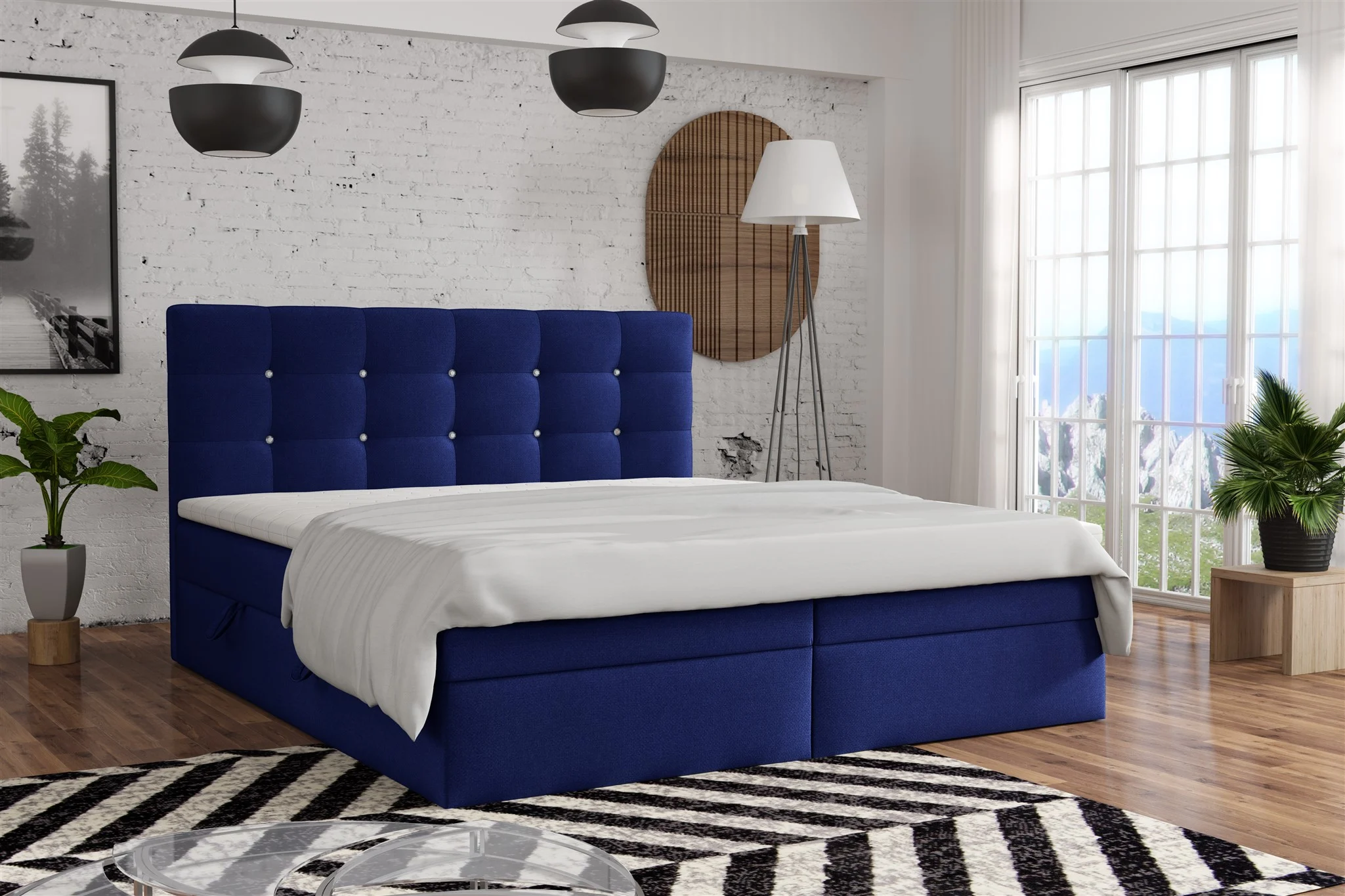 Boxspringbett Schlafzimmerbett BASILIO 160x200cm Stoff Fresh Blau - Fun Moebel