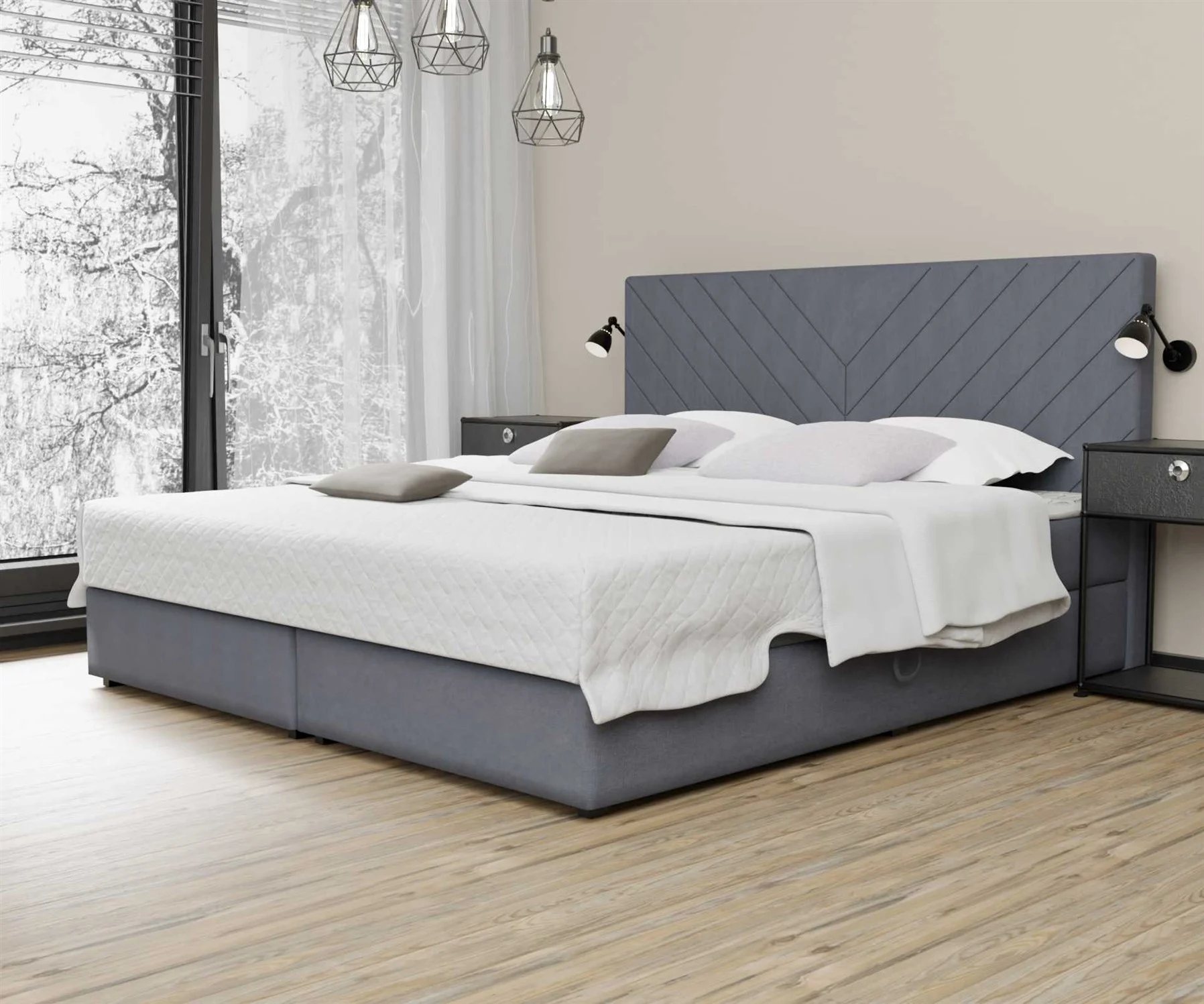 Boxspringbett Schlafzimmerbett BELCORA 120x200cm Stoff Steel inkl. Bettkasten - Fun Moebel
