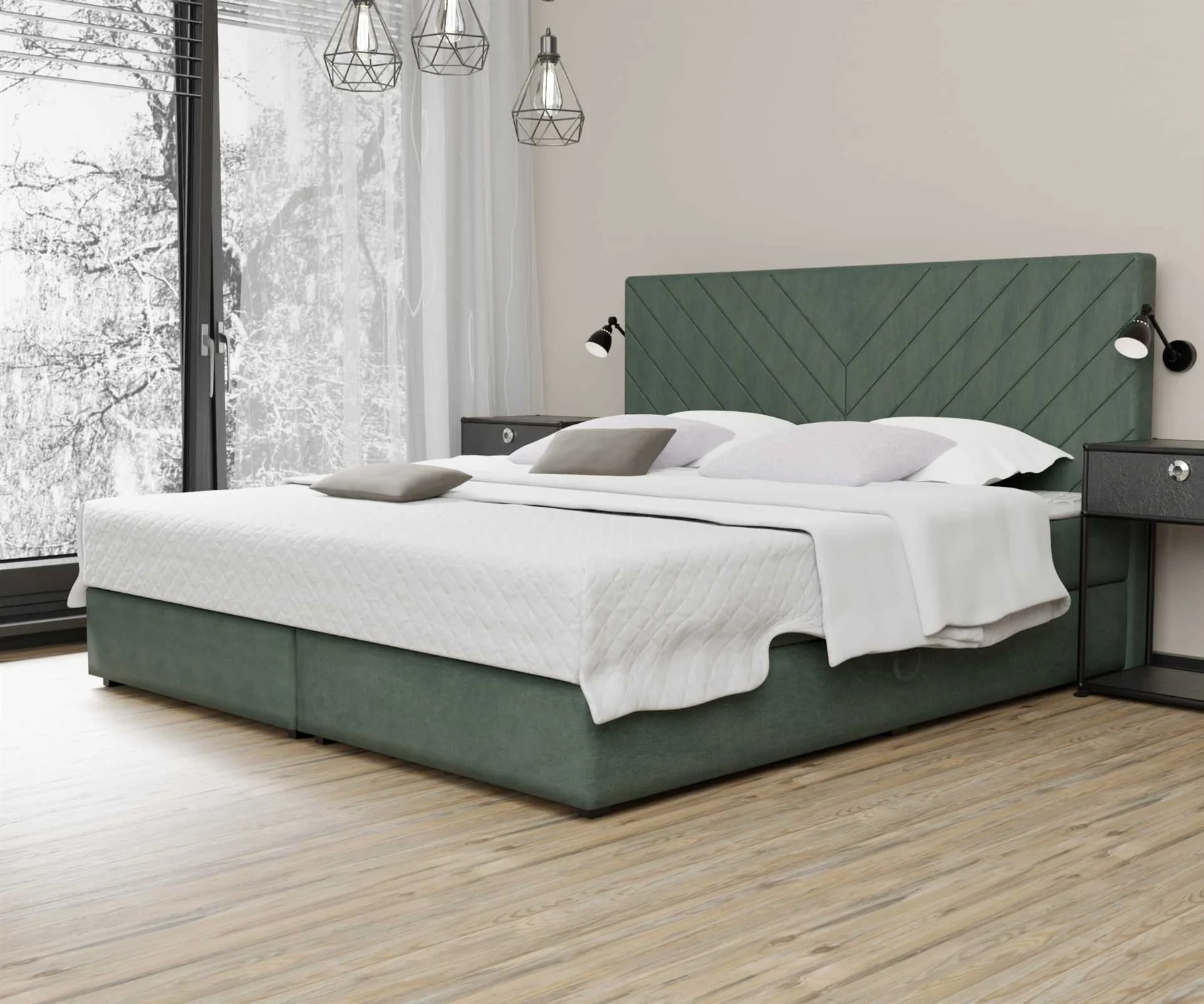Boxspringbett Schlafzimmerbett BELCORA 120x200cm Stoff Opalgrün inkl. Bettkasten - Fun Moebel