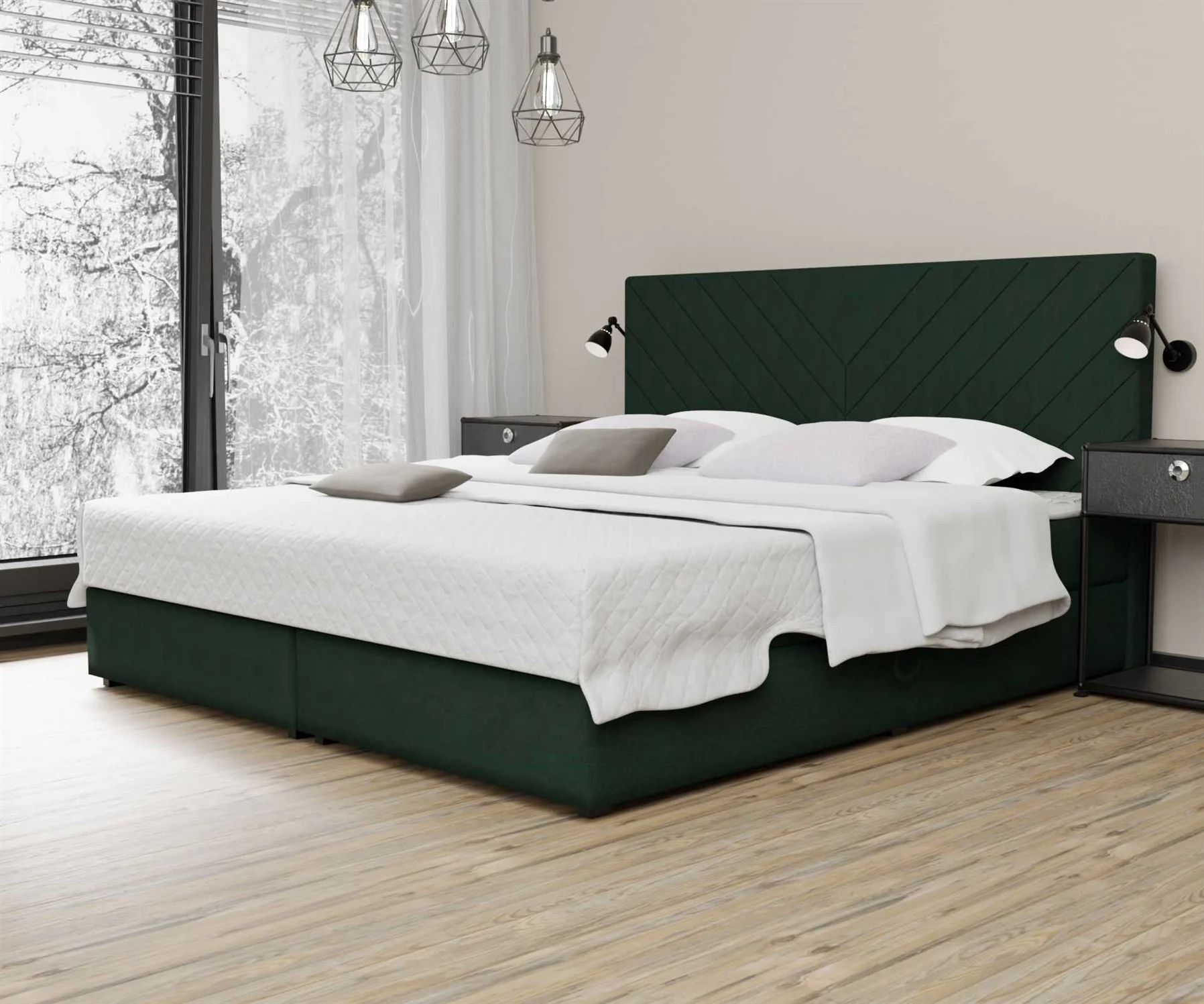 Boxspringbett Schlafzimmerbett BELCORA 200x200cm Stoff Dunkelgrün ink Bettkasten - Fun Moebel