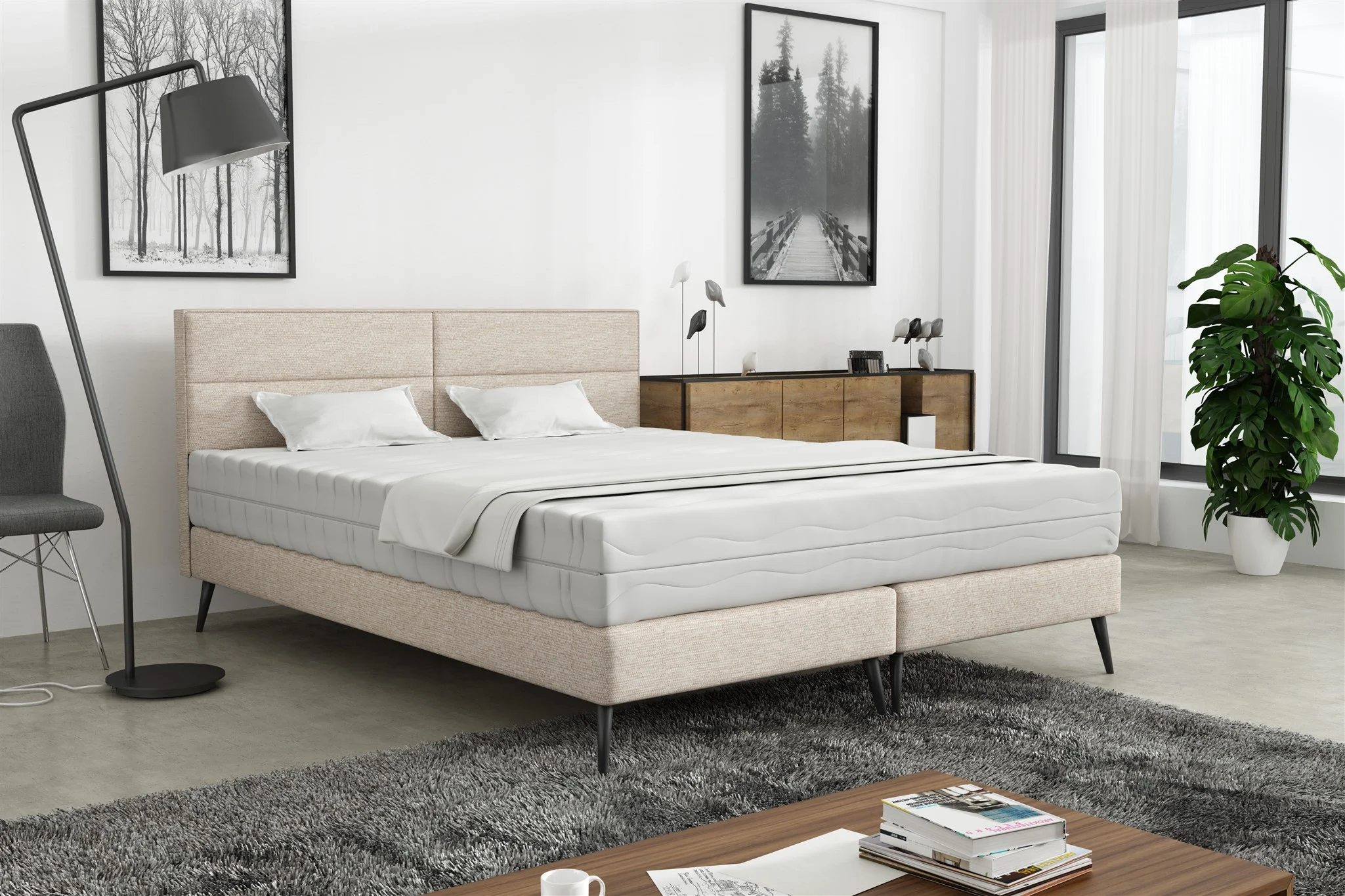 Polsterbett Doppelbett BERGAMO 140x200cm Komplettset Stoff Gemma Beige - Fun Möbel