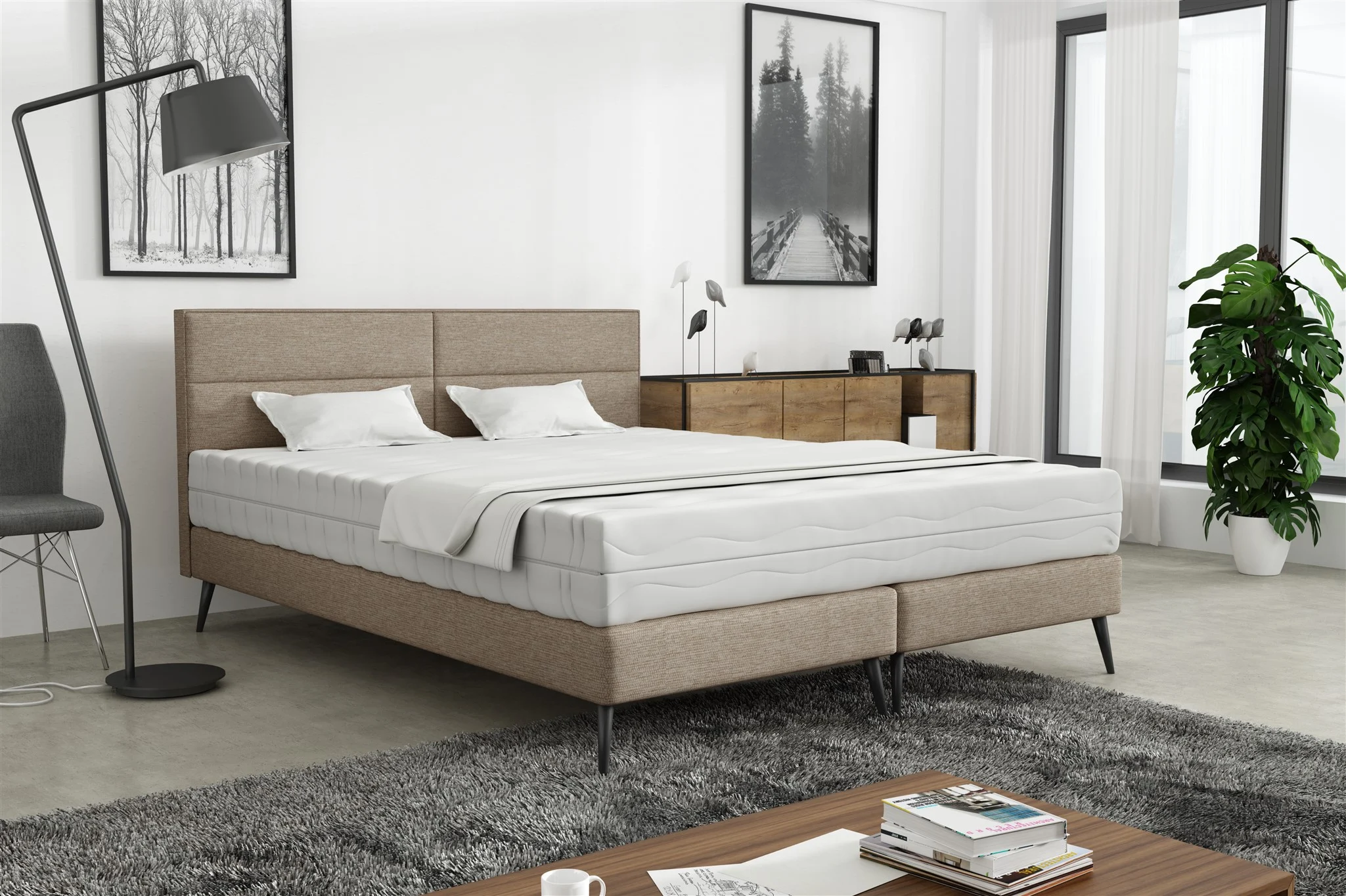 Polsterbett Doppelbett BERGAMO 120x200cm Komplettset Stoff Gemma Cappuccino - Fun Möbel