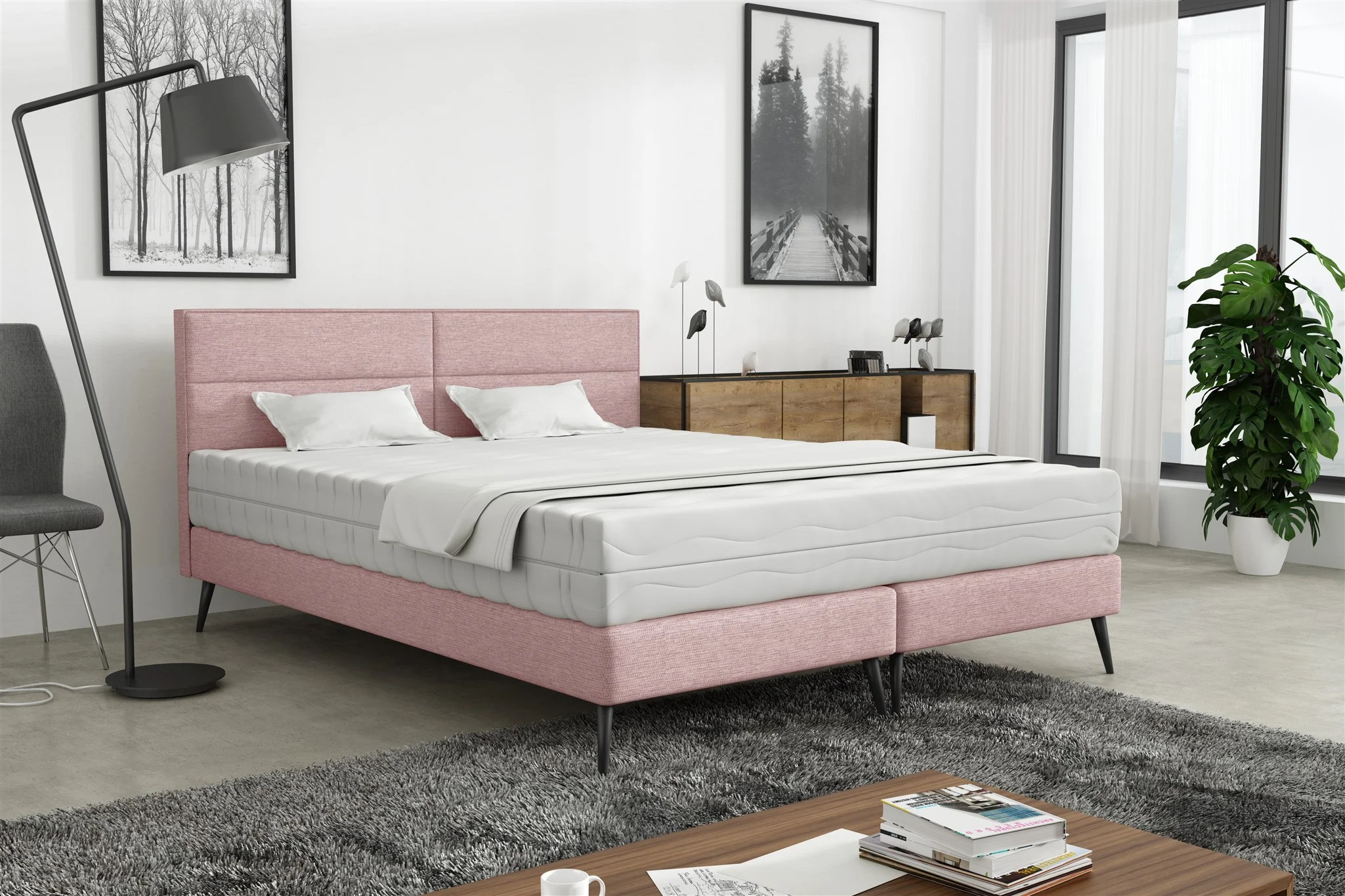 Polsterbett Doppelbett BERGAMO 120x200cm Komplettset Stoff Gemma Rosa - Fun Möbel