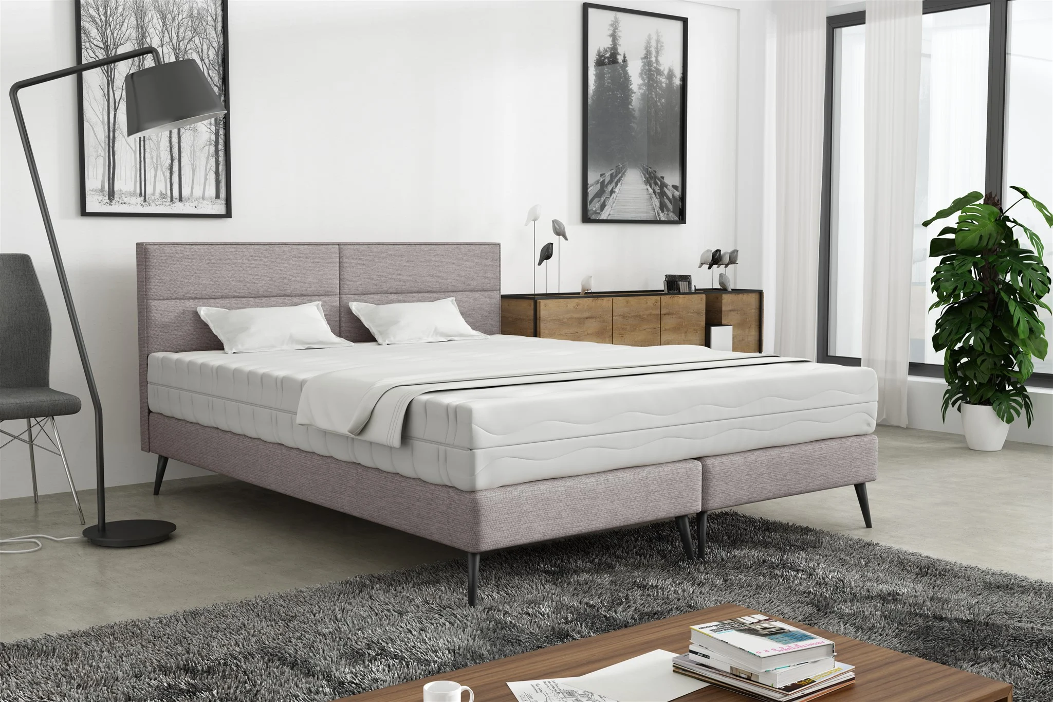 Polsterbett Doppelbett BERGAMO 120x200cm Komplettset Stoff Gemma Hellgrau - Fun Möbel