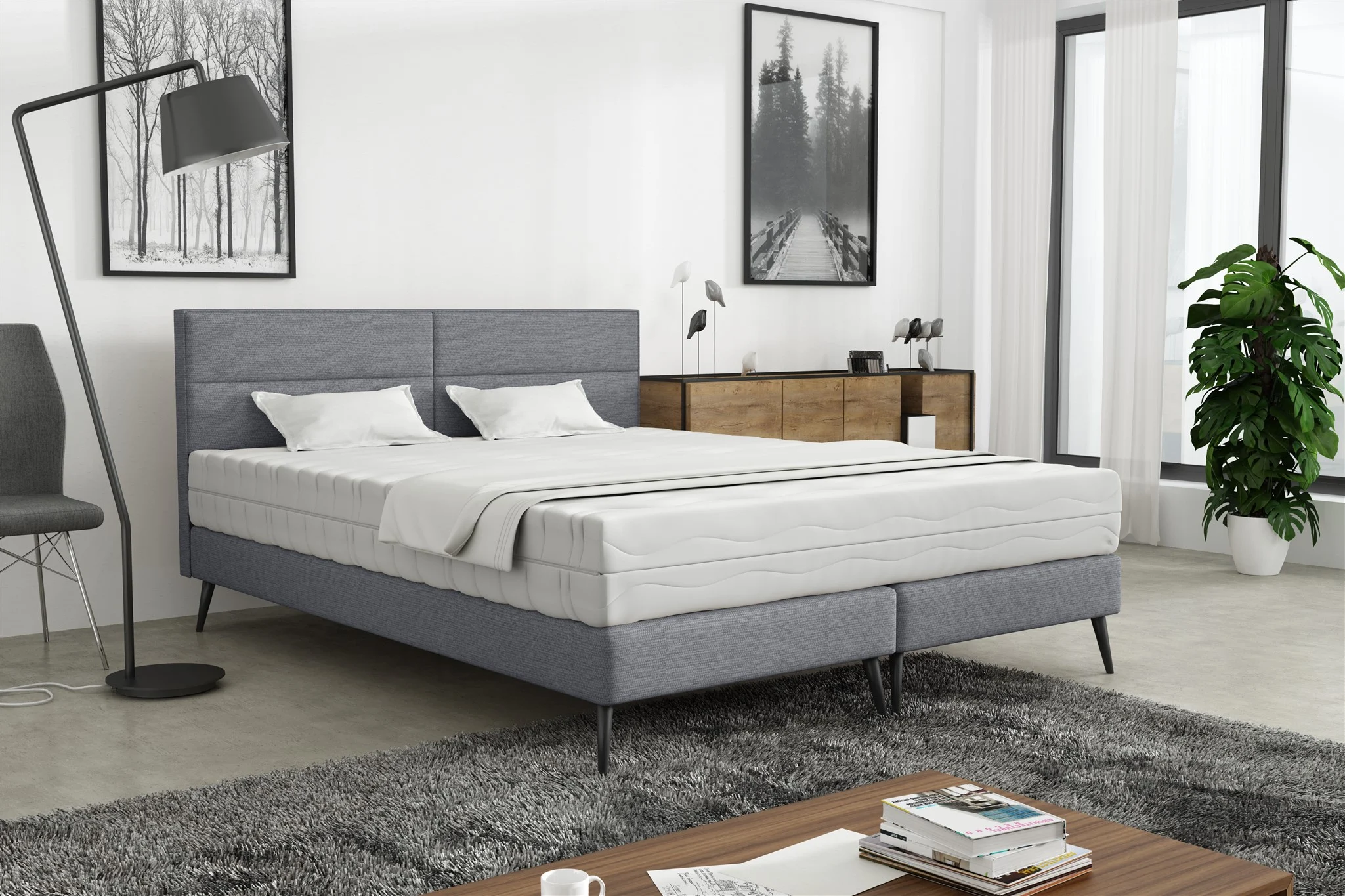 Polsterbett Doppelbett BERGAMO 140x200cm Komplettset Stoff Gemma Dunkelgrau - Fun Möbel