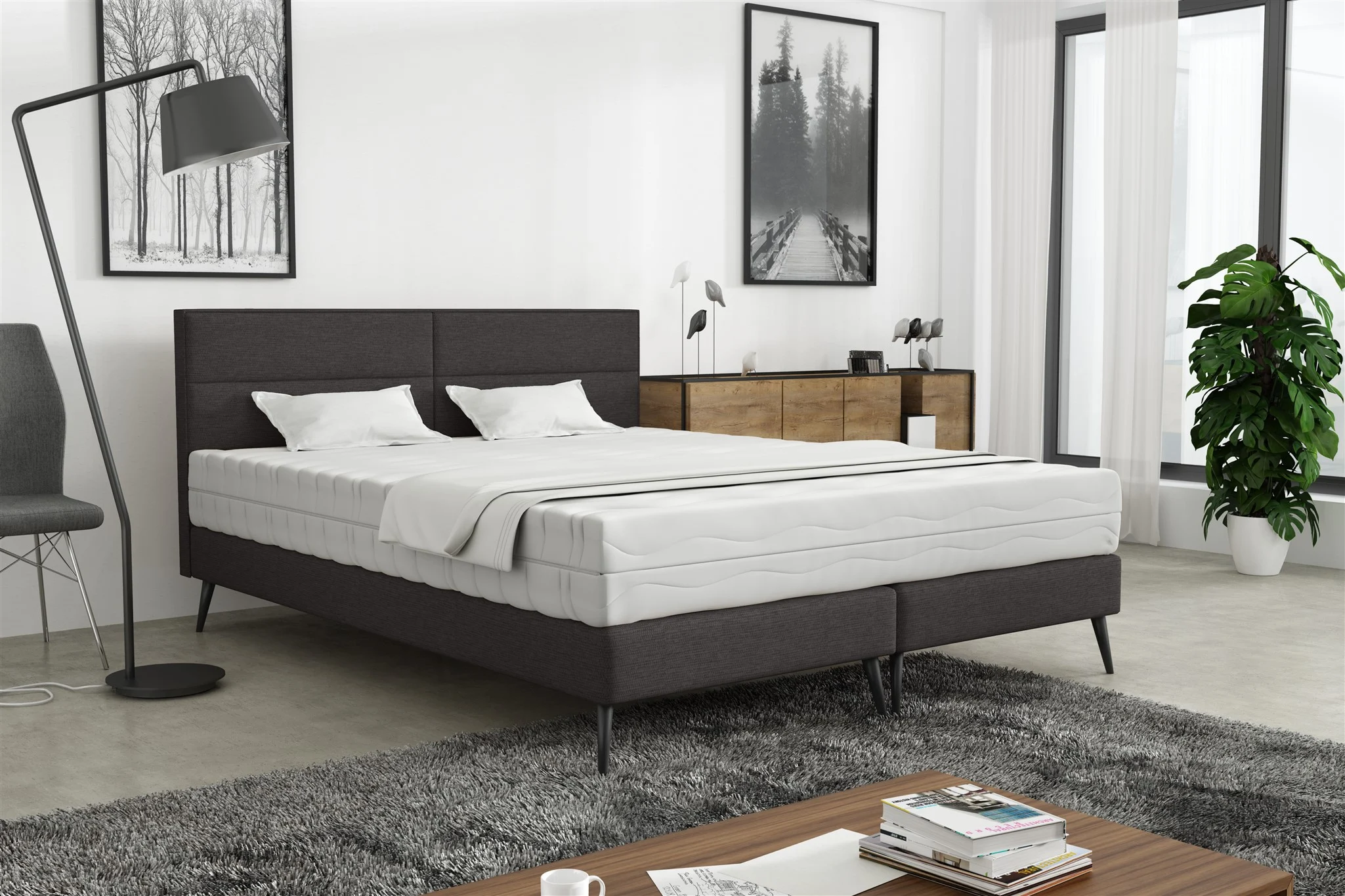 Polsterbett Doppelbett BERGAMO 120x200cm Komplettset Stoff Gemma Anthrazit - Fun Möbel