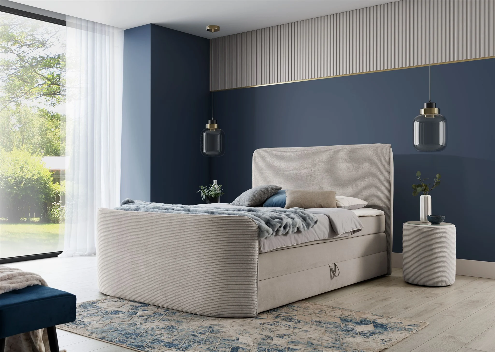 Boxspringbett Schlafzimmerbett BODY 120x200cm in Stoff Beige inkl. Bettkasten - Fun Möbel