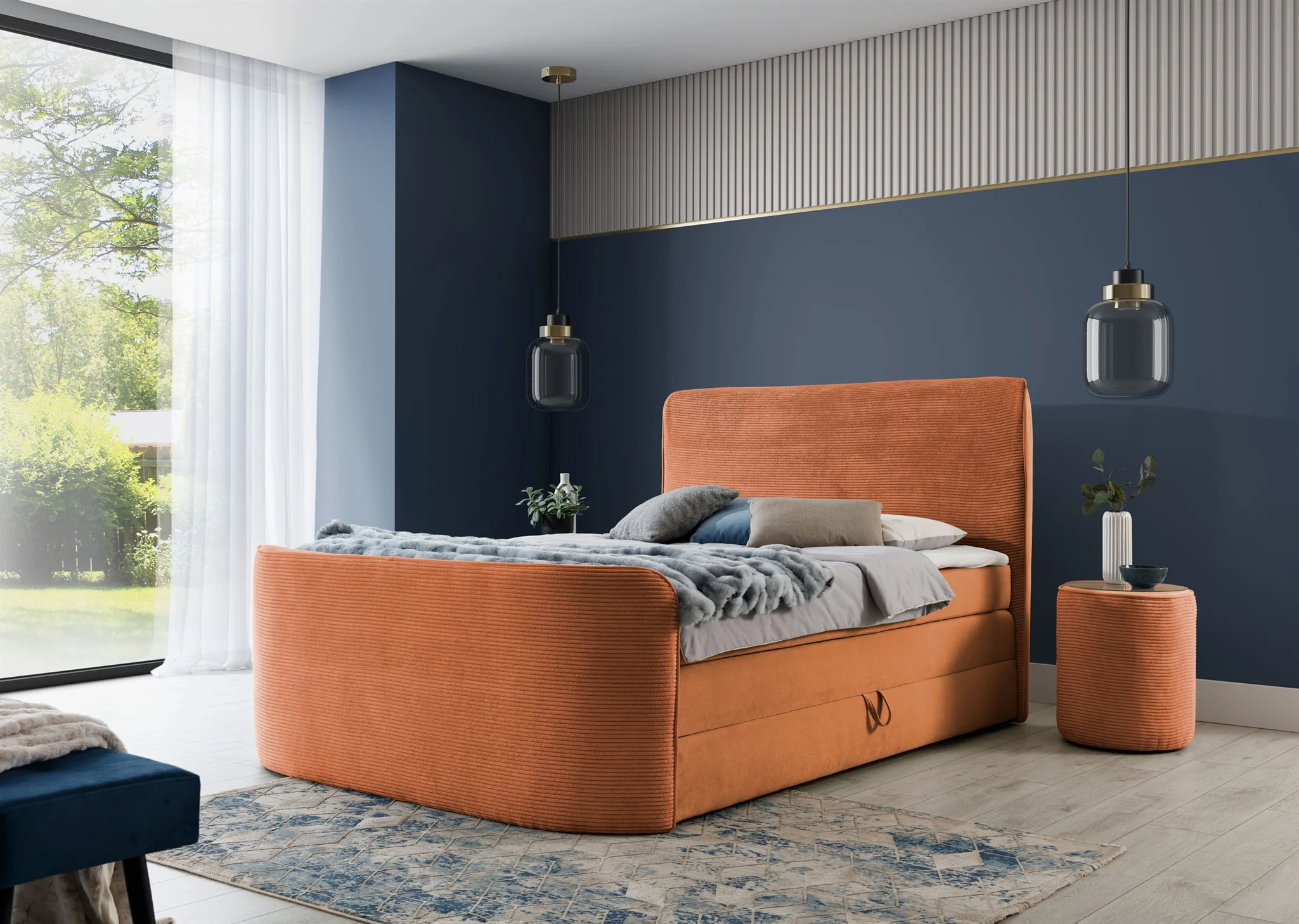Boxspringbett Schlafzimmerbett BODY 120x200cm in Stoff Rostbraun inkl. Bettkasten - Fun Möbel