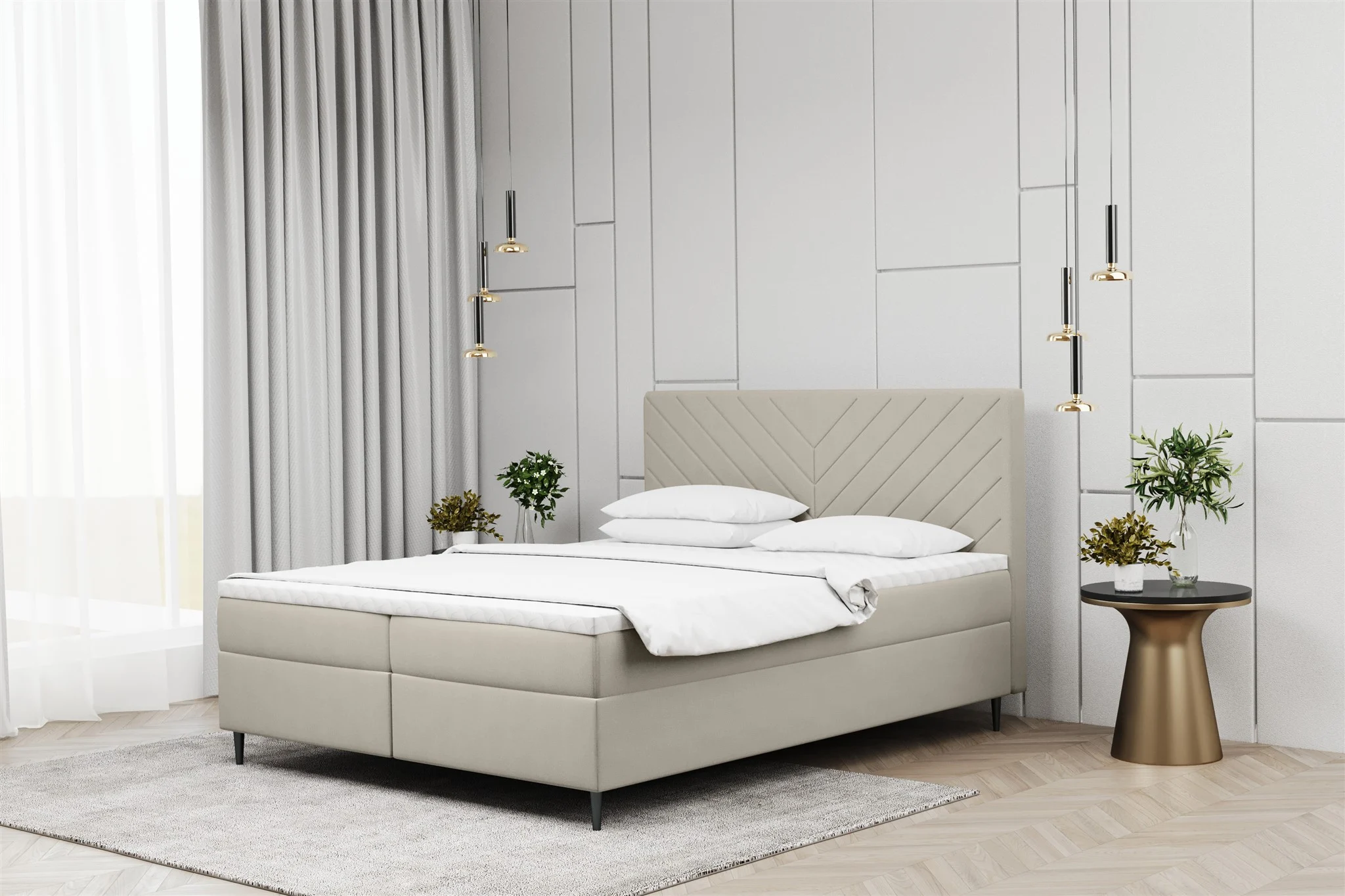 Boxspringbett Schlafzimmerbett BONITA 140x220cm in Stoff Matt Velvet Creme - Fun Moebel