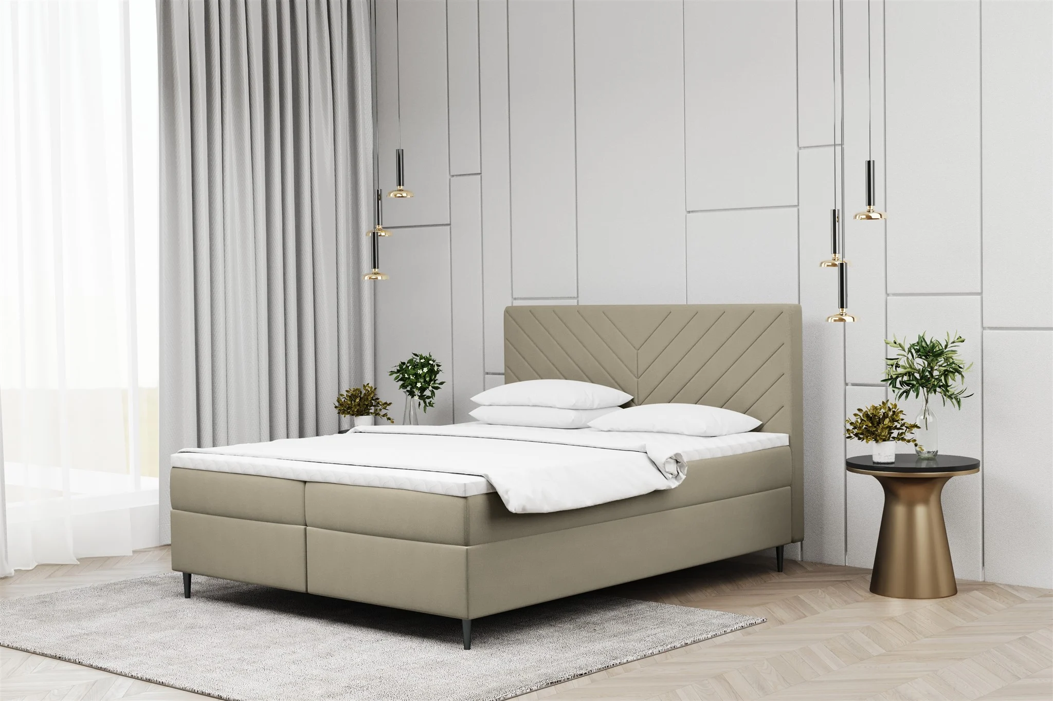 Boxspringbett Schlafzimmerbett BONITA 120x220cm in Stoff Matt Velvet Beige - Fun Moebel