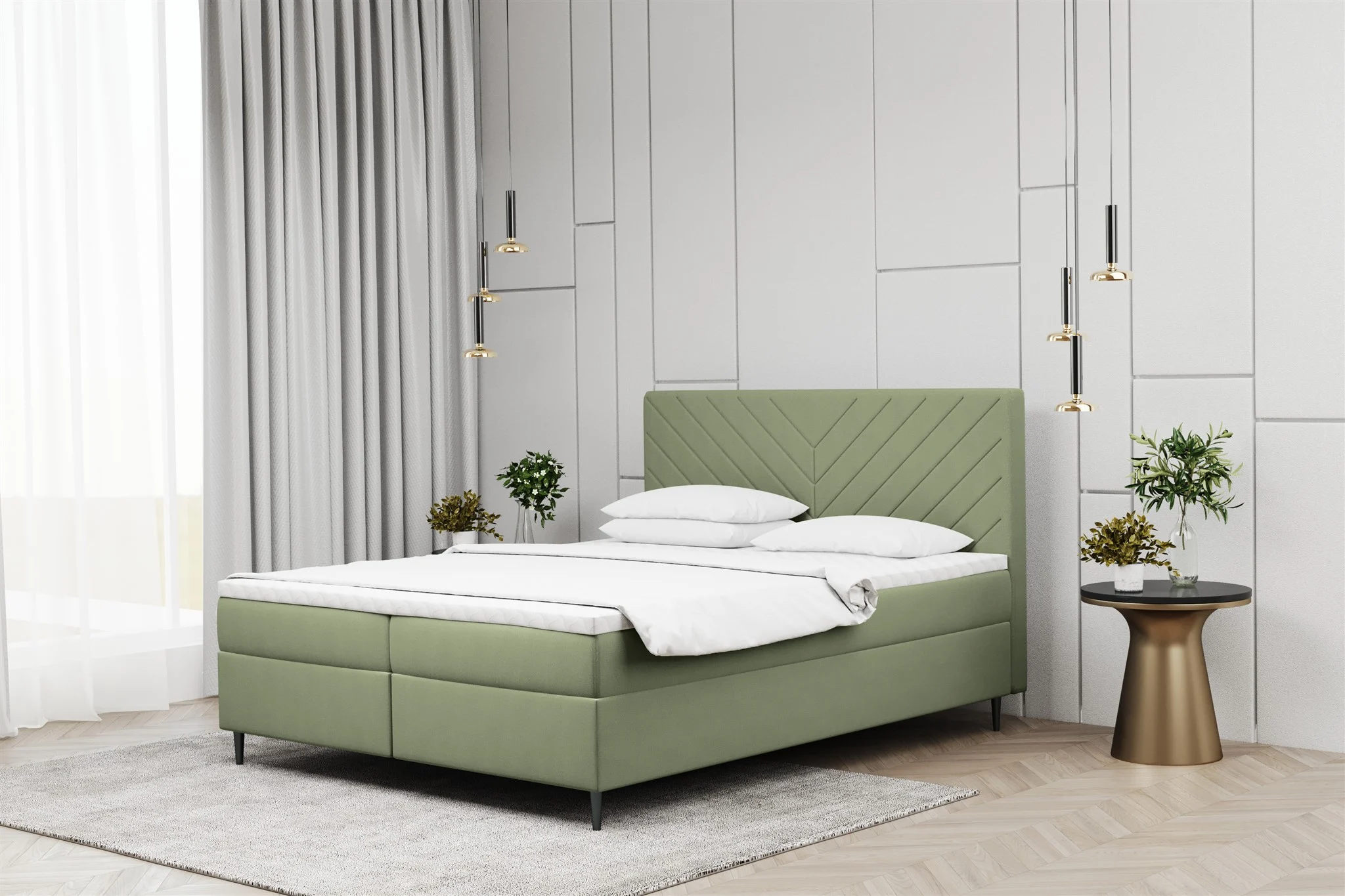 Boxspringbett Schlafzimmerbett BONITA 140x220cm in Stoff Matt Velvet Pistazie - Fun Moebel