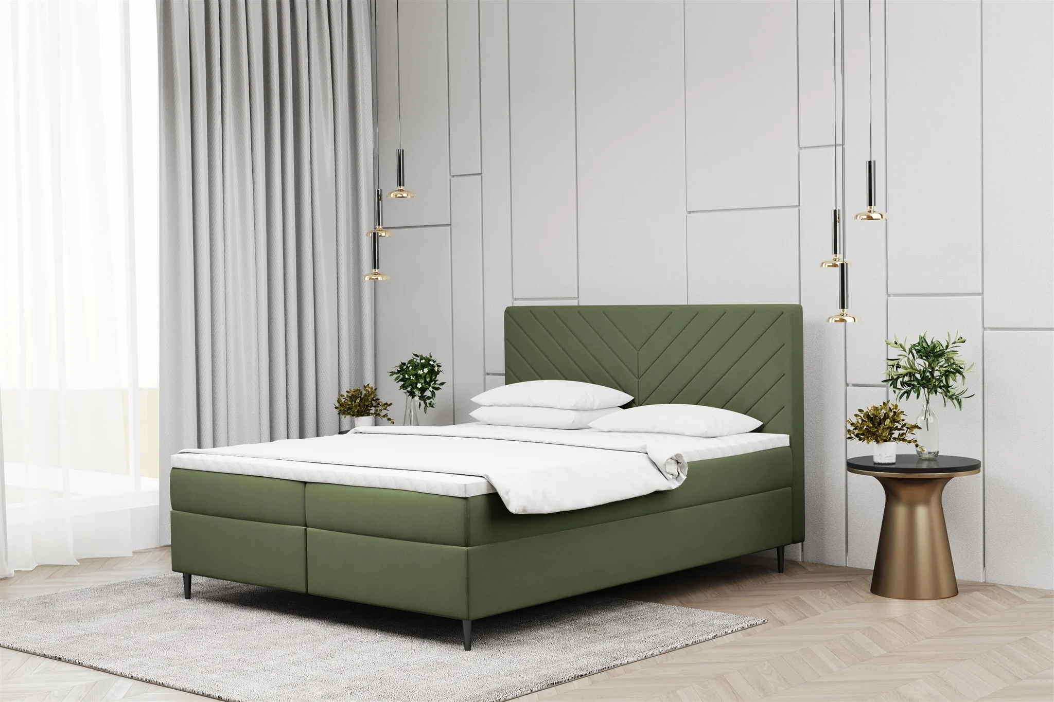 Boxspringbett Schlafzimmerbett BONITA 160x220cm in Stoff Matt Velvet Olive - Fun Moebel