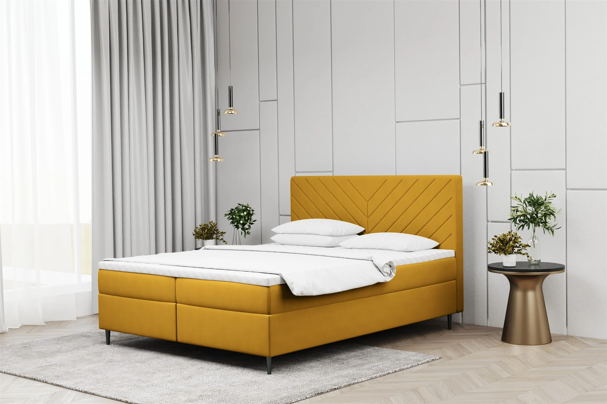 Boxspringbett Schlafzimmerbett BONITA 140x220cm in Stoff Matt Velvet Senf - Fun Moebel