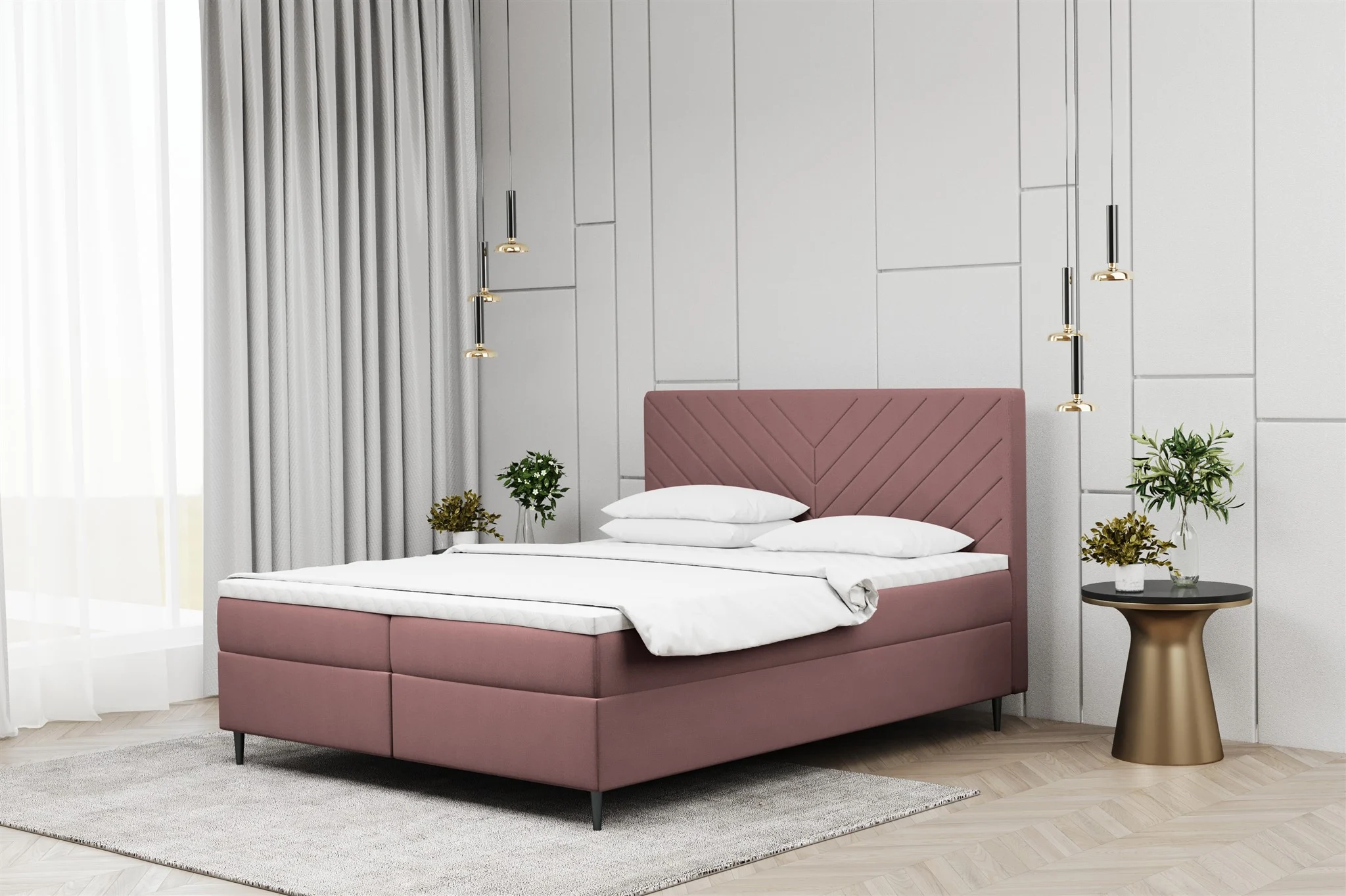 Boxspringbett Schlafzimmerbett BONITA 120x220cm in Stoff Matt Velvet Altrosa - Fun Moebel