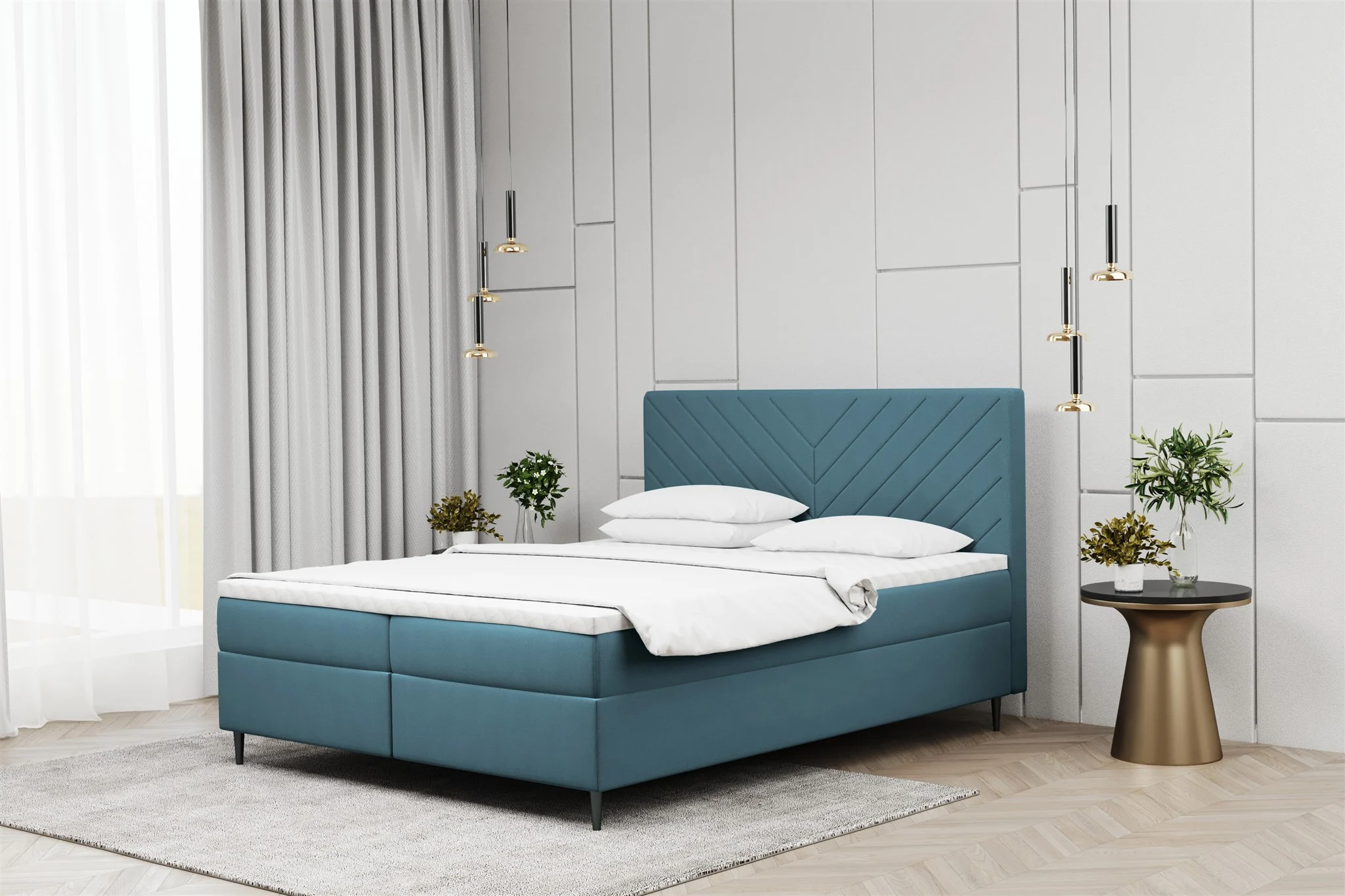 Boxspringbett Schlafzimmerbett BONITA 120x220cm in Stoff Matt Velvet Blaugrau - Fun Moebel