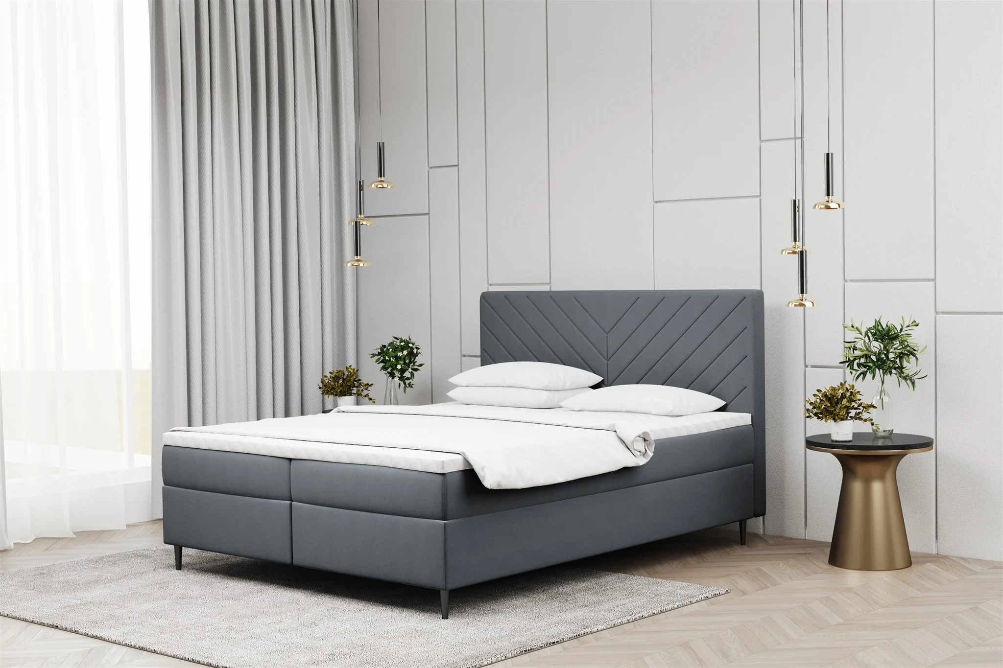 Boxspringbett Schlafzimmerbett BONITA 120x220cm in Stoff Matt Velvet Dunkelgrau - Fun Moebel