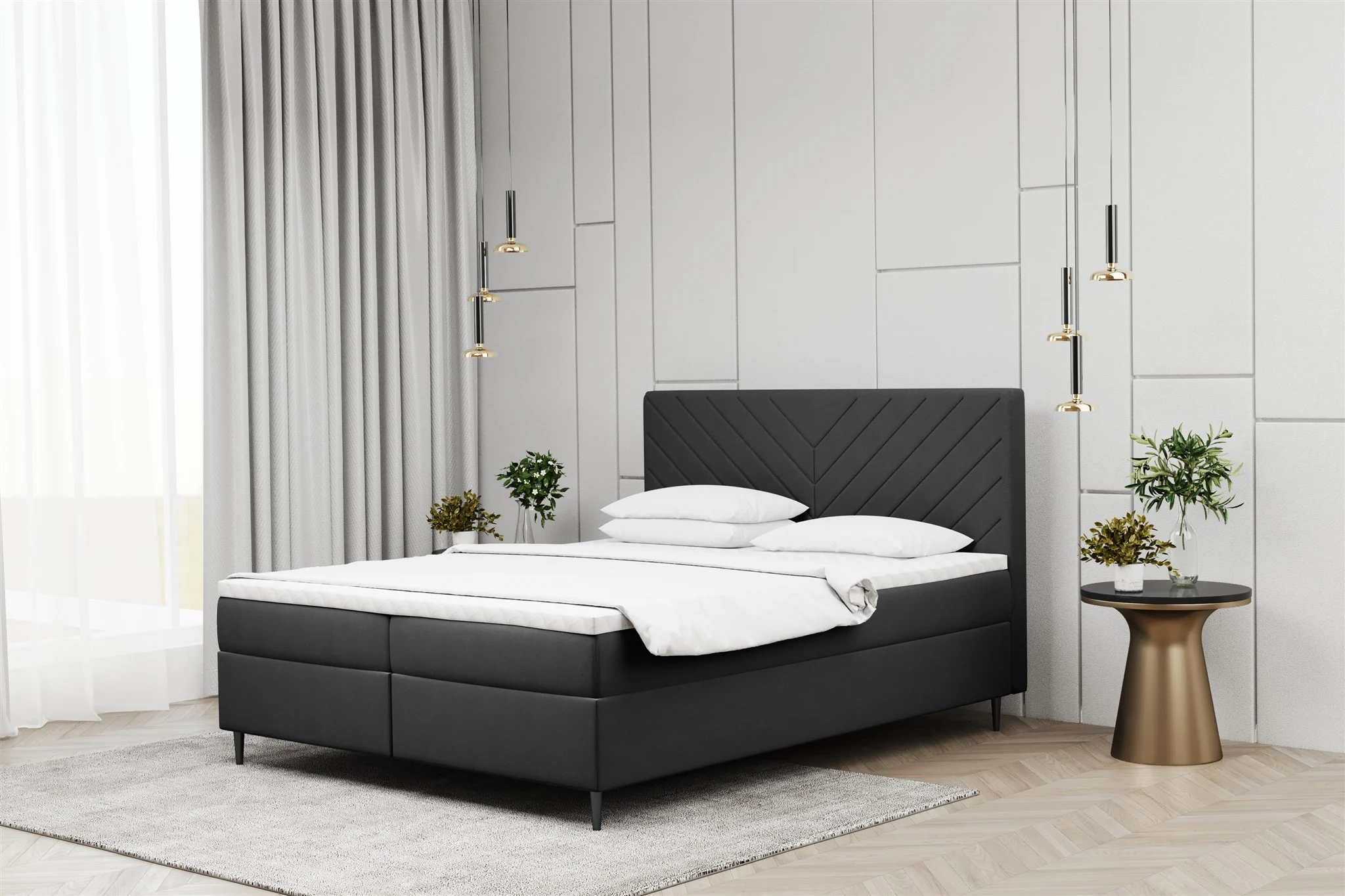 Boxspringbett Schlafzimmerbett BONITA 120x220cm in Stoff Matt Velvet Anthrazit - Fun Moebel