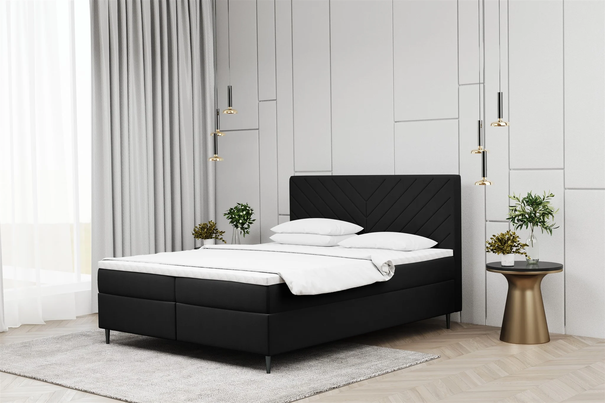 Boxspringbett Schlafzimmerbett BONITA 120x220cm in Stoff Matt Velvet Schwarz - Fun Moebel