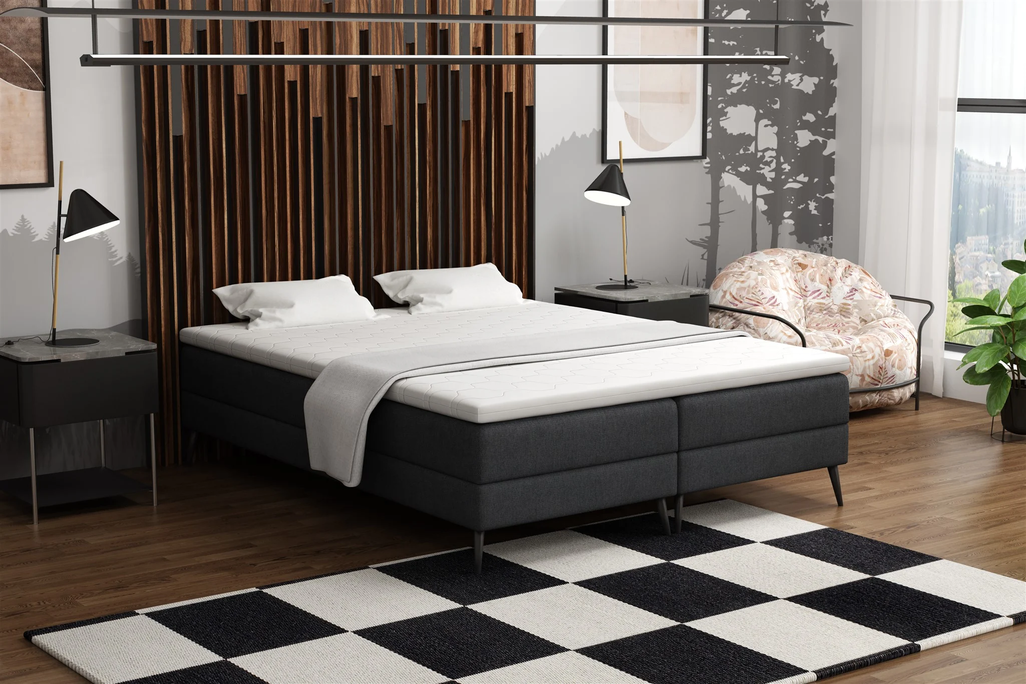 Boxspringbett Schlafzimmerbett BREST 120x200cm Stoff Soro Schwarz - Fun Möbel