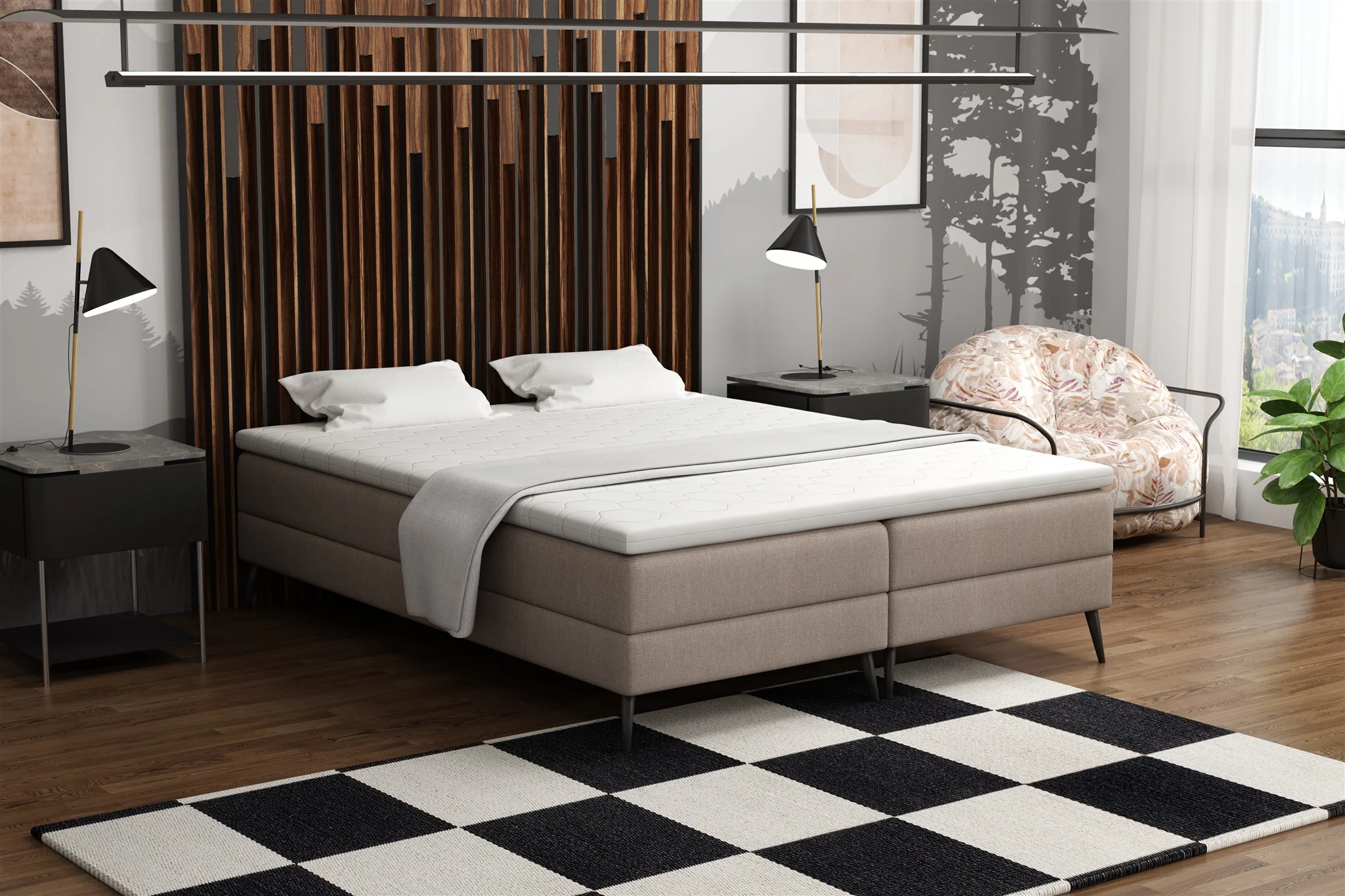 Boxspringbett Schlafzimmerbett BREST 120x200cm Stoff Soro Cappuccino - Fun Möbel