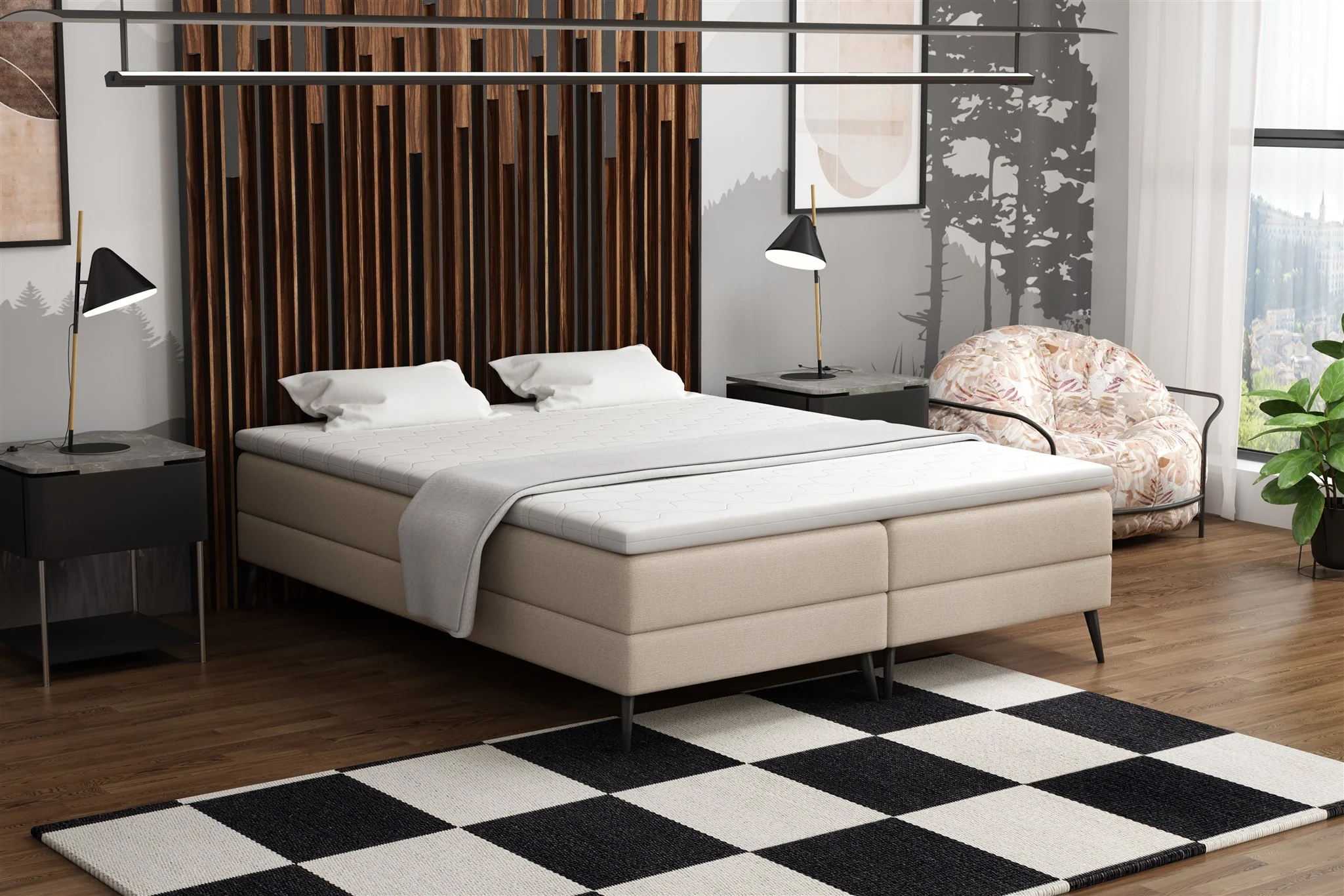 Boxspringbett Schlafzimmerbett BREST 120x200cm Stoff Soro Beige - Fun Möbel