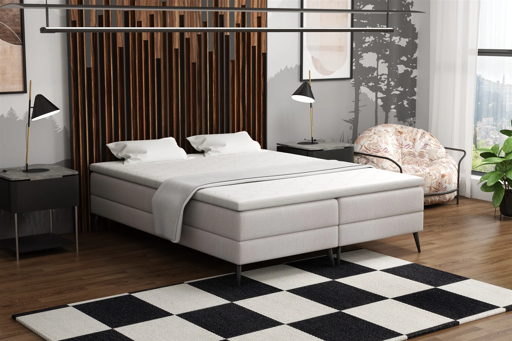 Boxspringbett Schlafzimmerbett BREST 140x200cm Stoff Soro Hellgrau - Fun Möbel