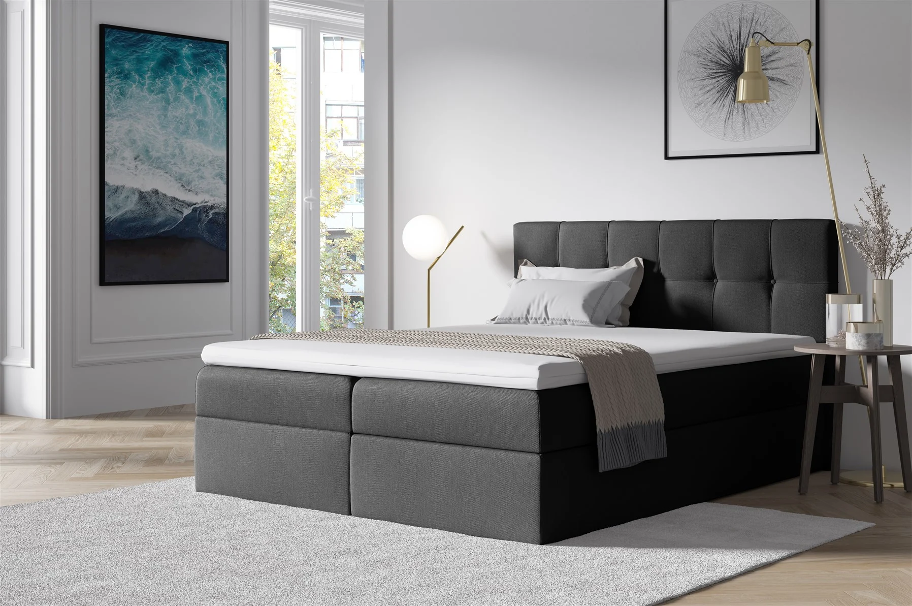 Boxspringbett Schlafzimmerbett BURGOS 120x200cm Schwarz - Fun Moebel