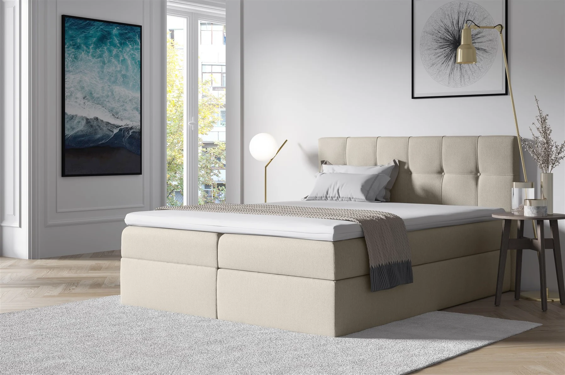 Boxspringbett Schlafzimmerbett BURGOS 120x200cm Beige - Fun Moebel