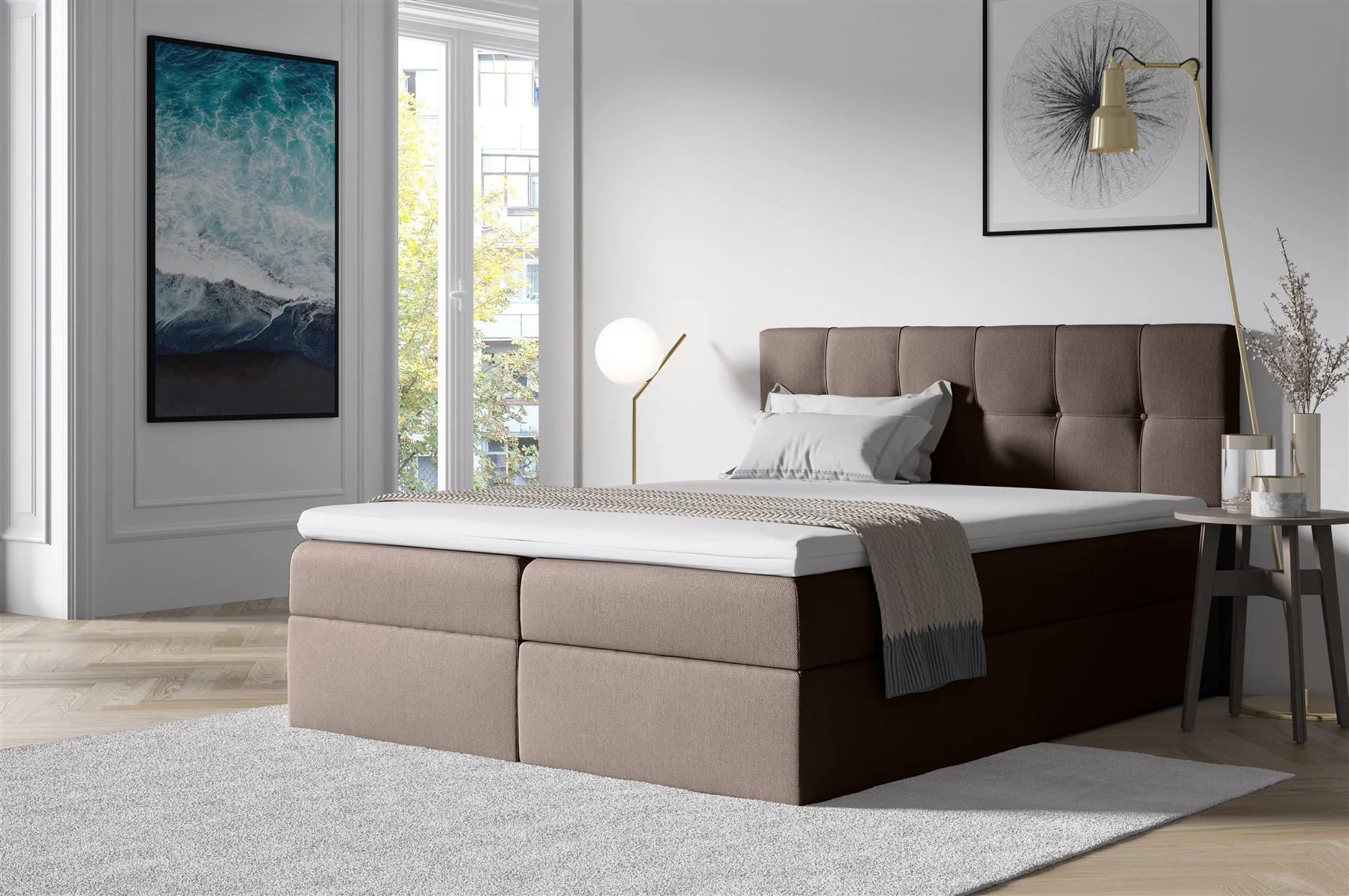Boxspringbett Schlafzimmerbett BURGOS 120x200cm Braun - Fun Moebel
