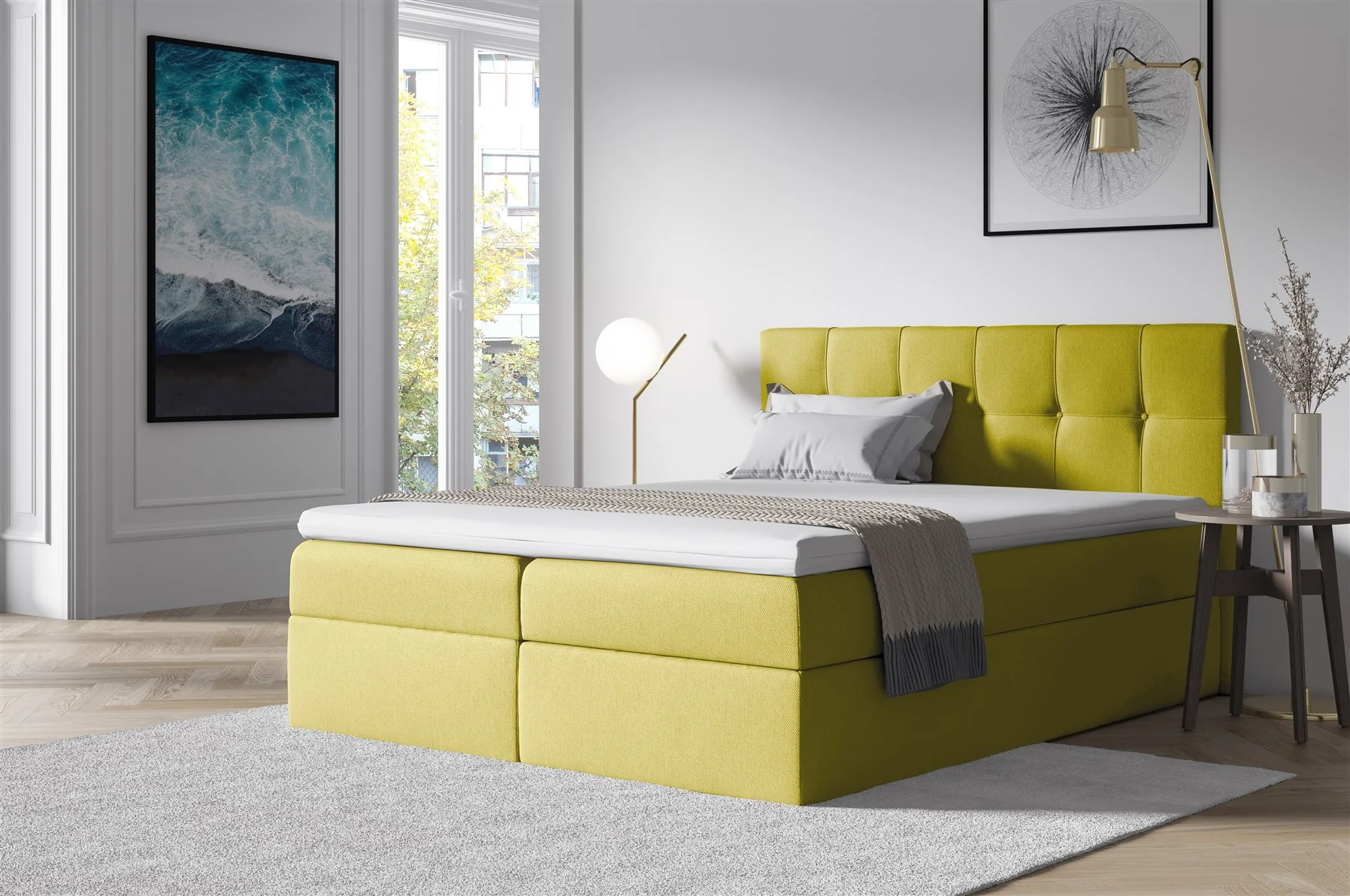 Boxspringbett Schlafzimmerbett BURGOS 120x200cm Gelb - Fun Moebel