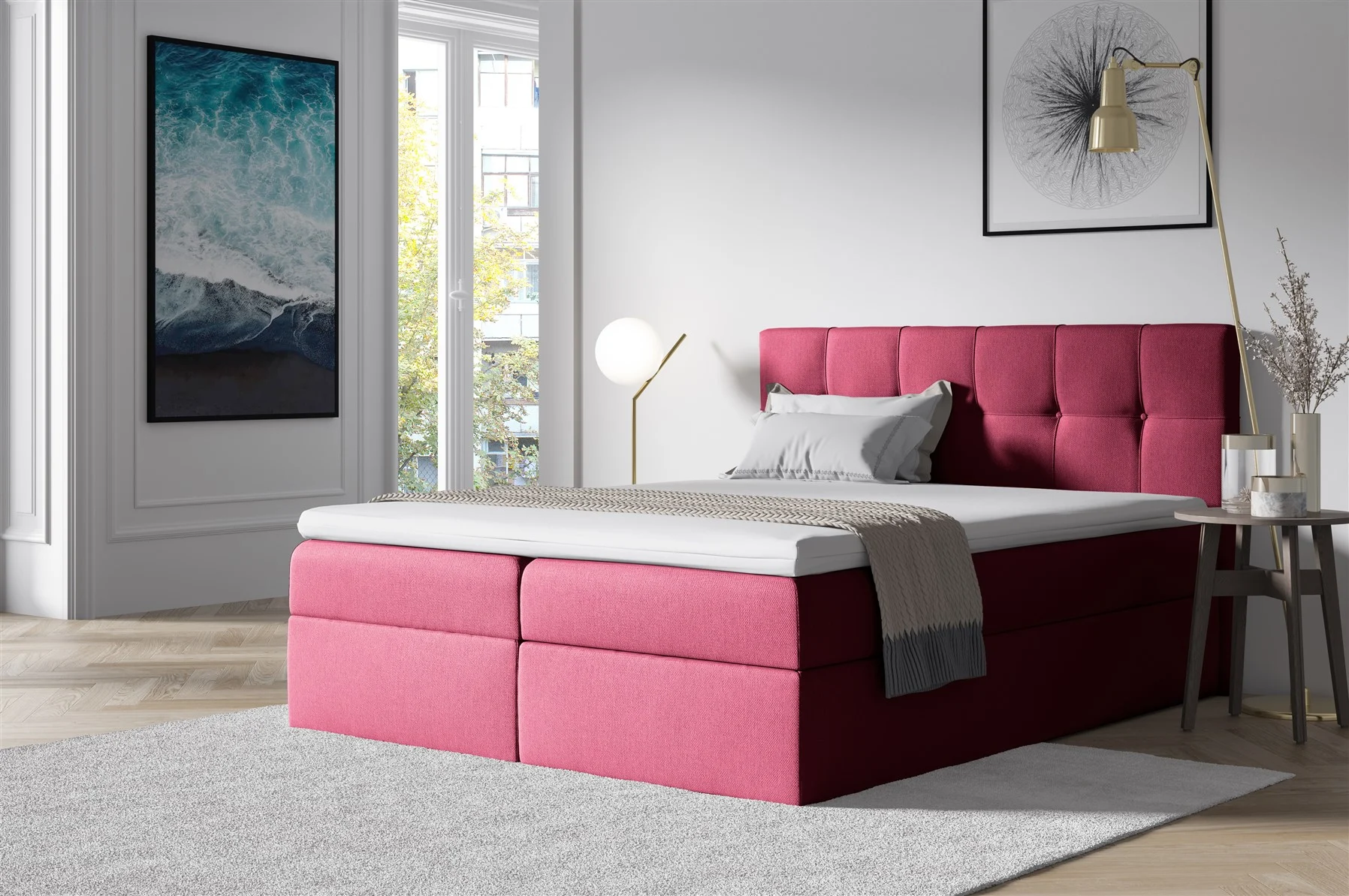 Boxspringbett Schlafzimmerbett BURGOS 120x200cm Rot - Fun Moebel