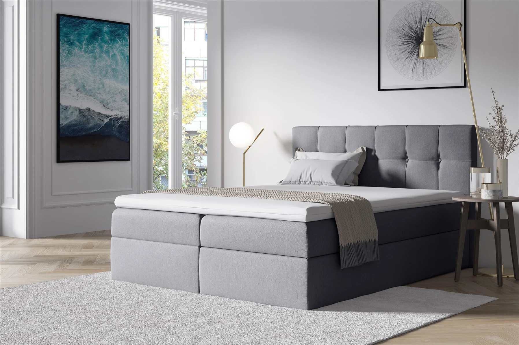 Boxspringbett Schlafzimmerbett BURGOS 140x200cm Grau - Fun Moebel