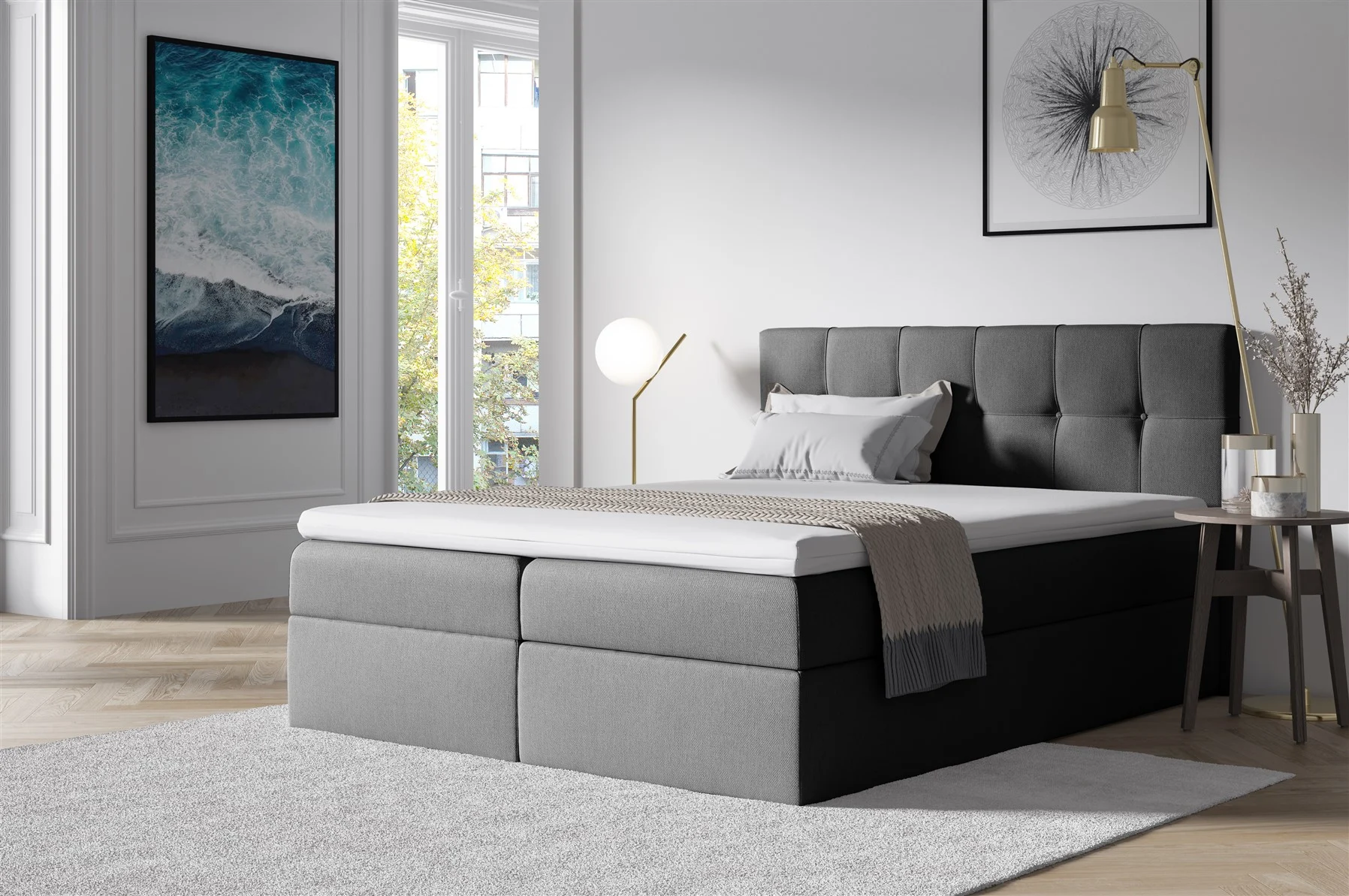 Boxspringbett Schlafzimmerbett BURGOS 120x200cm Dunkelgrau - Fun Moebel