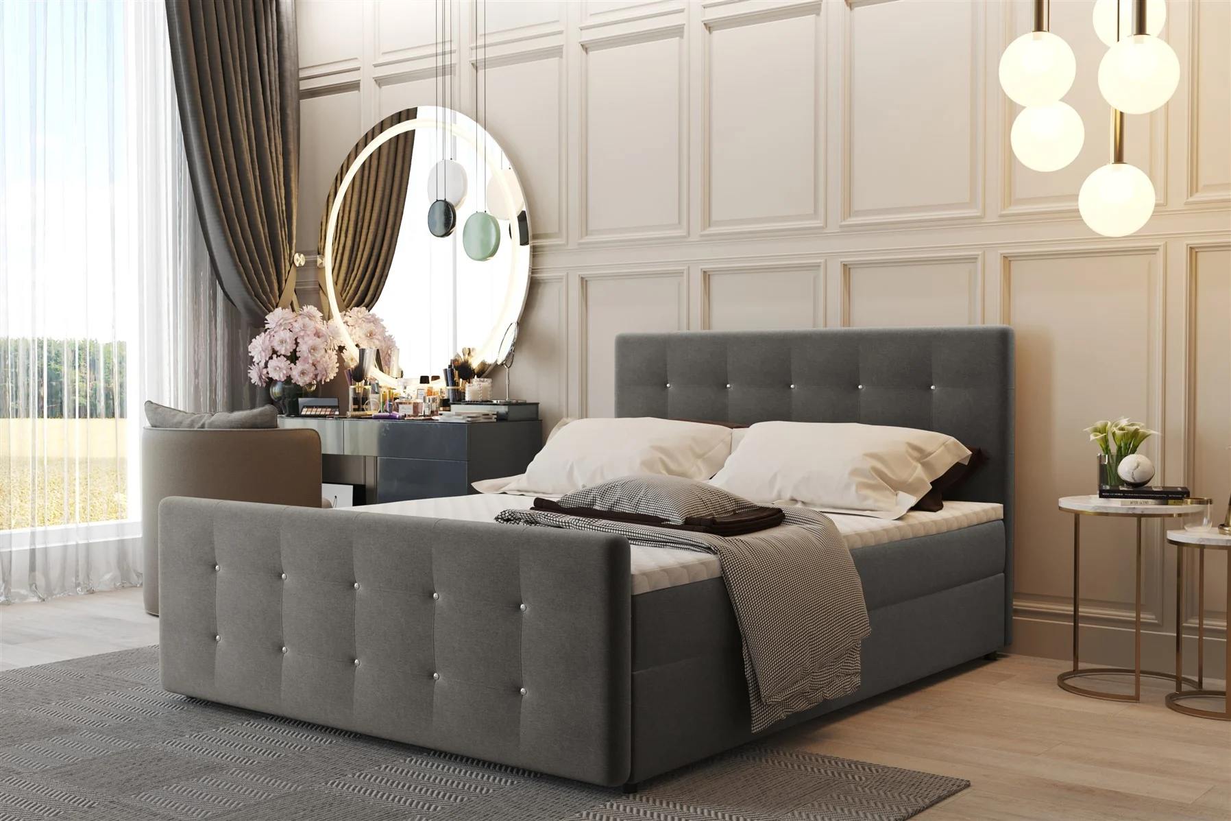 Boxspringbett Schlafzimmerbett CARLOS 140x200cm Stoff Soro Graubraun inkl.Bettkasten - Fun Moebel
