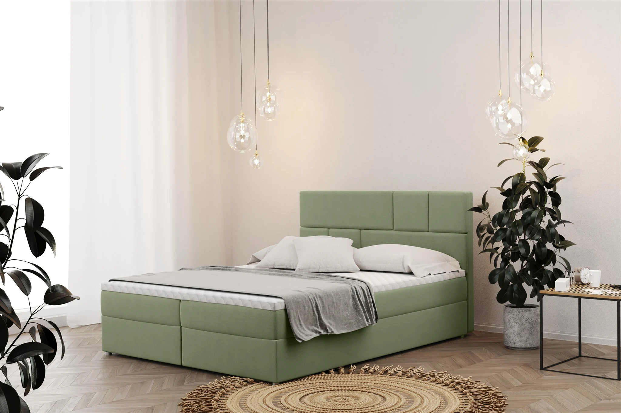 Boxspringbett Schlafzimmerbett CALVIN 140x220cm in Stoff Matt Velvet Pistazie - Fun Moebel