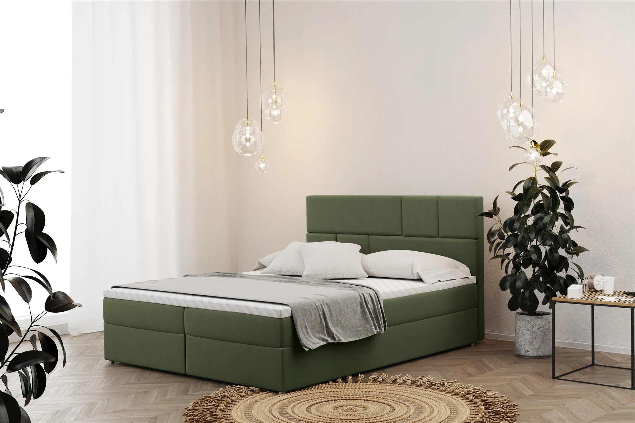 Boxspringbett Schlafzimmerbett CALVIN 160x220cm in Stoff Matt Velvet Olive - Fun Moebel