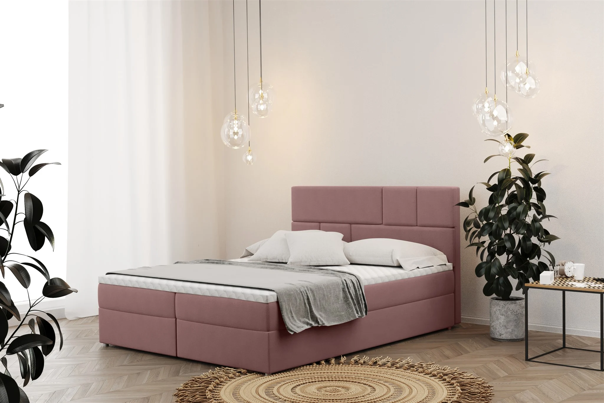 Boxspringbett Schlafzimmerbett CALVIN 120x220cm in Stoff Matt Velvet Altrosa - Fun Moebel