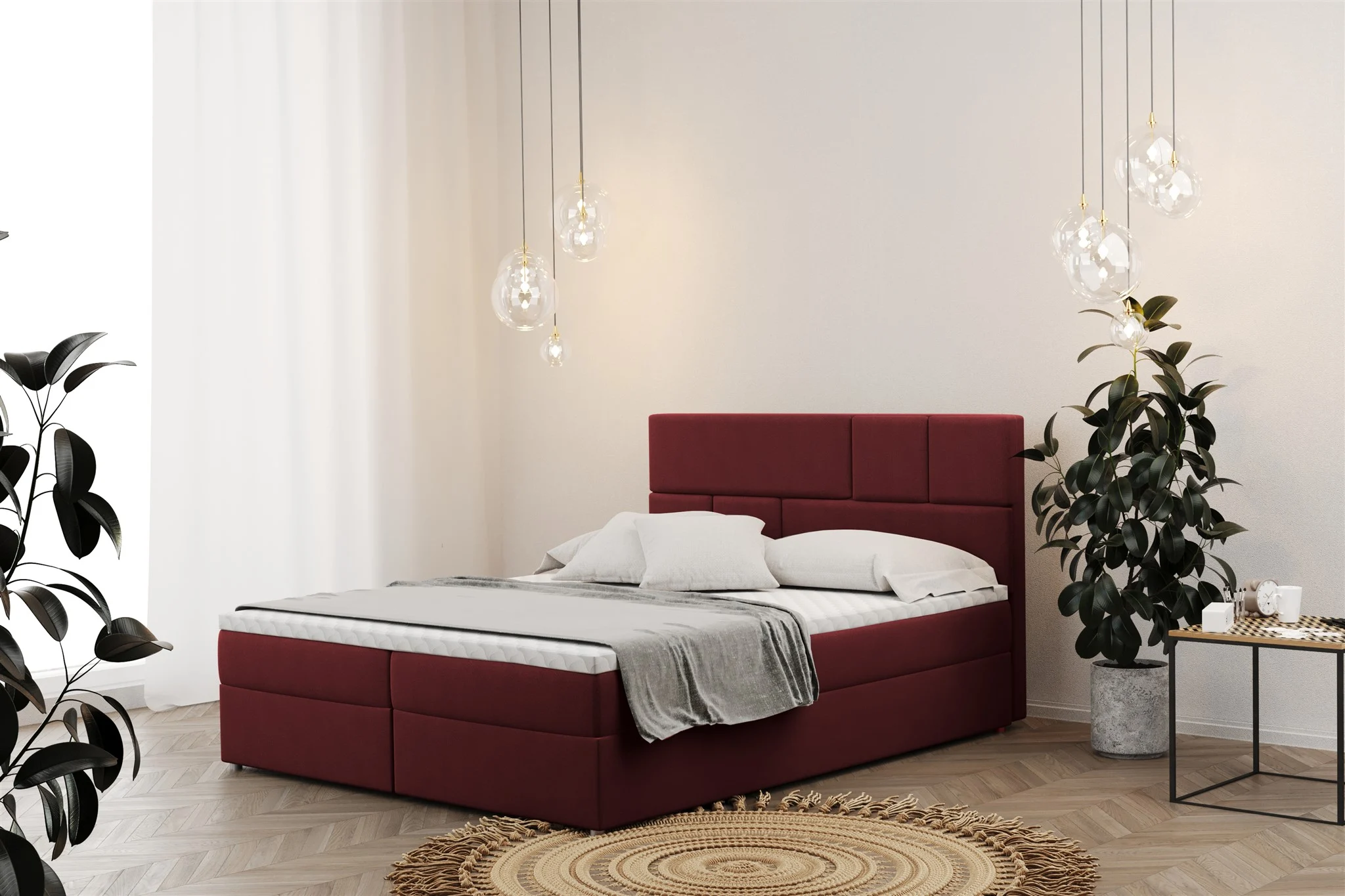 Boxspringbett Schlafzimmerbett CALVIN 120x220cm in Stoff Matt Velvet Weinrot - Fun Moebel